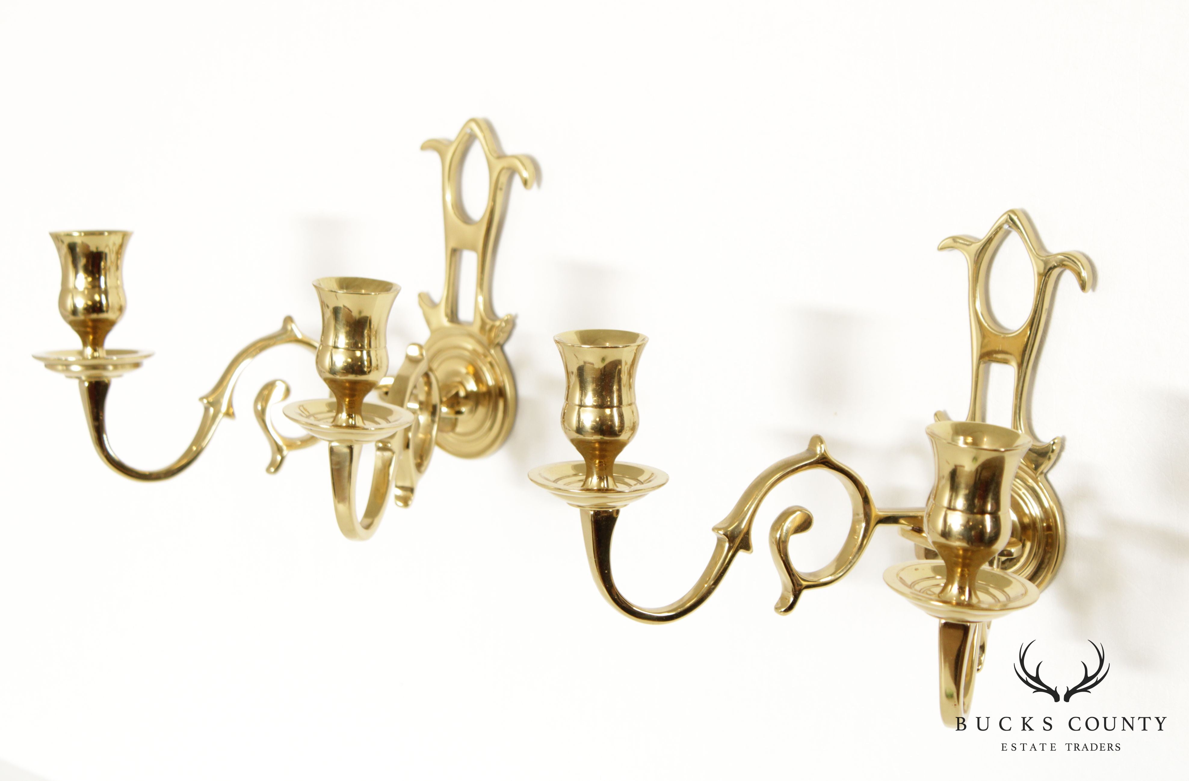 Colonial Williamsburg Virginia Metal Crafters Pair of Brass Candle Wall Sconces