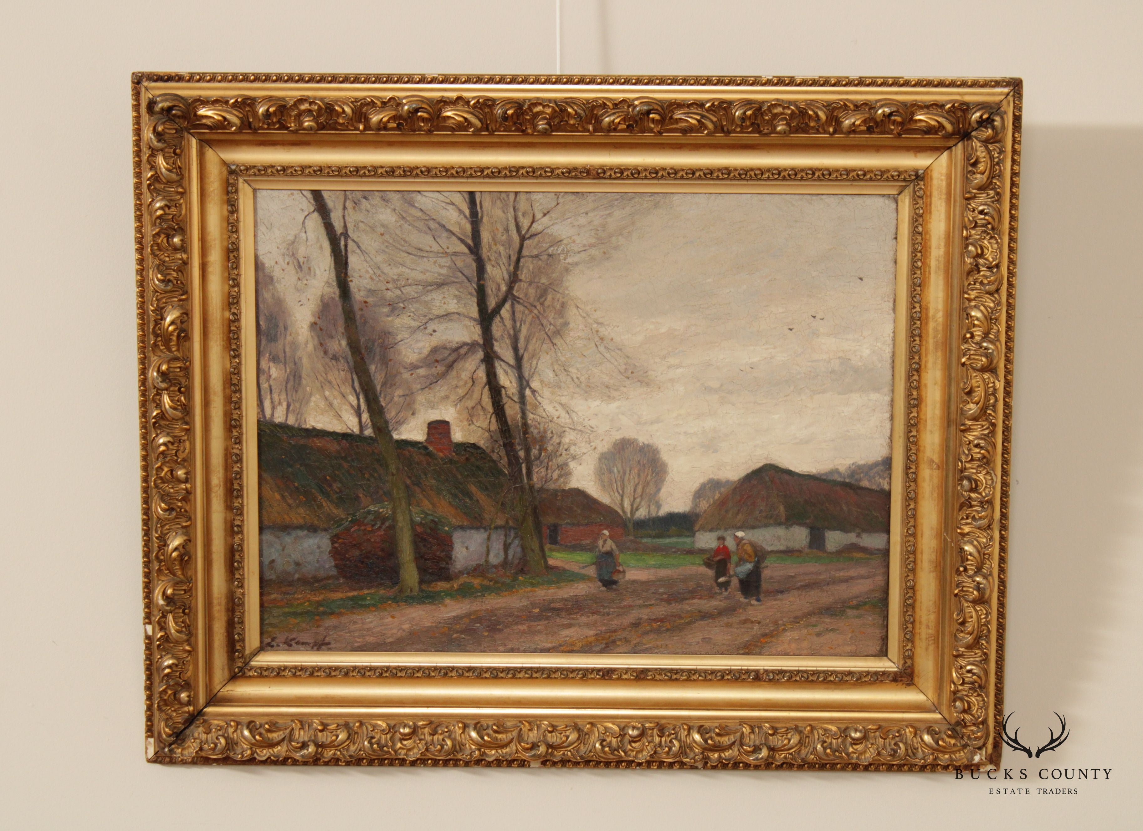 Antique German Village Original Oil Painting, by Eugen Kampf
