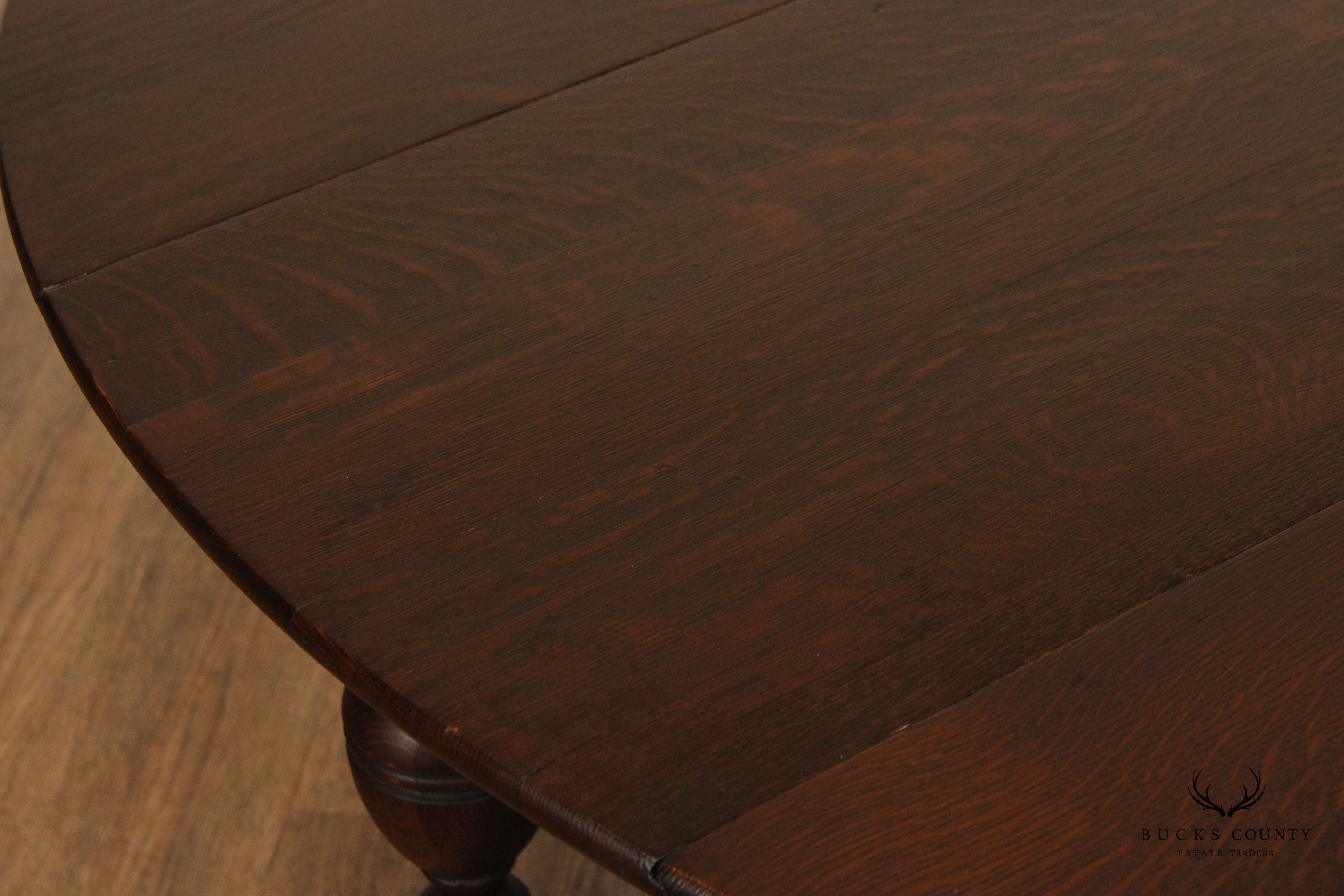 Antique Berkey & Gay William and Mary Style Oak Drop Leaf Table