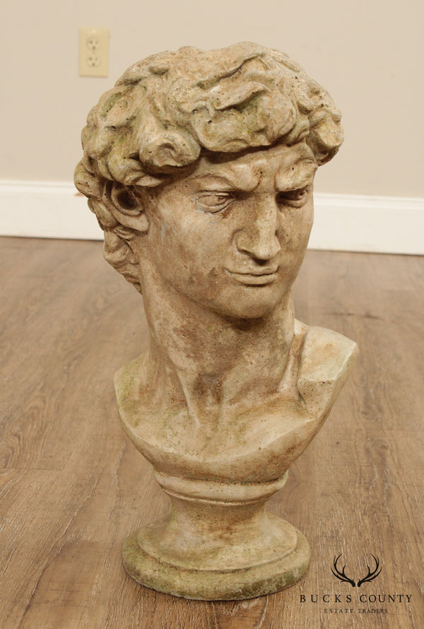 Vintage Cast Stone Garden Bust of Michelangelo's David