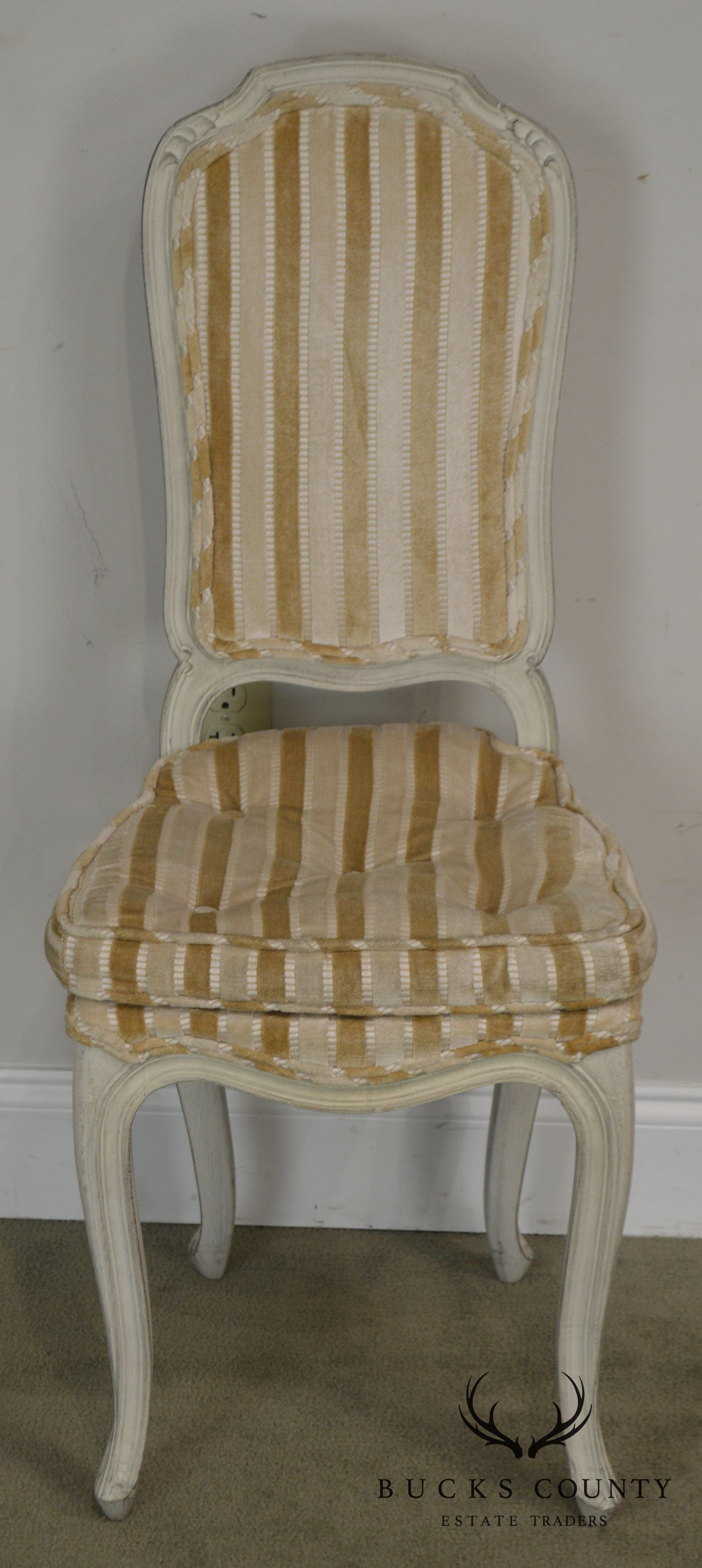 French Louis XV Style Vintage Painted Pair Petite Slipper Side Chairs