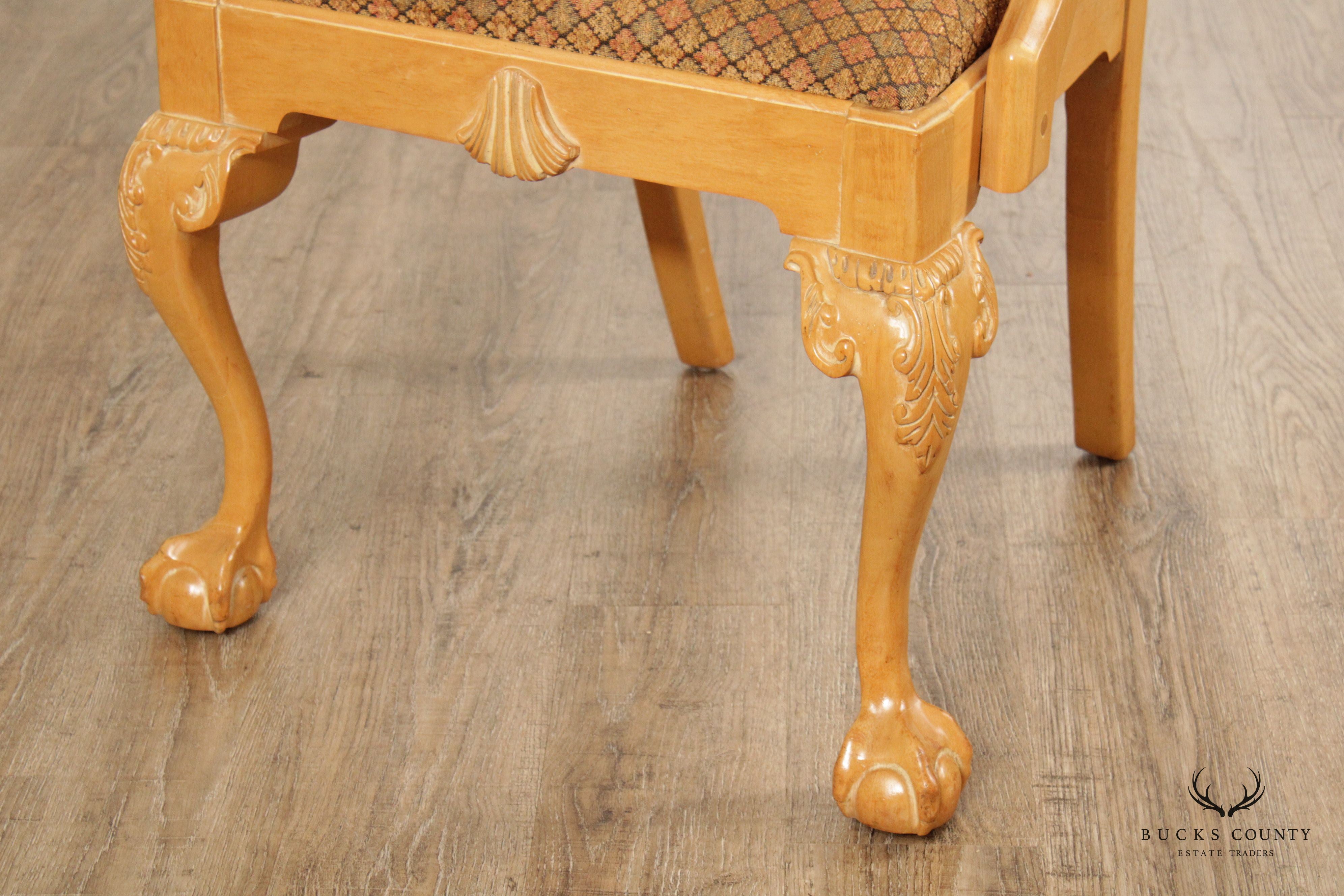 Chippendale Style Vintage Set Six Blonde Wood Dining Chairs