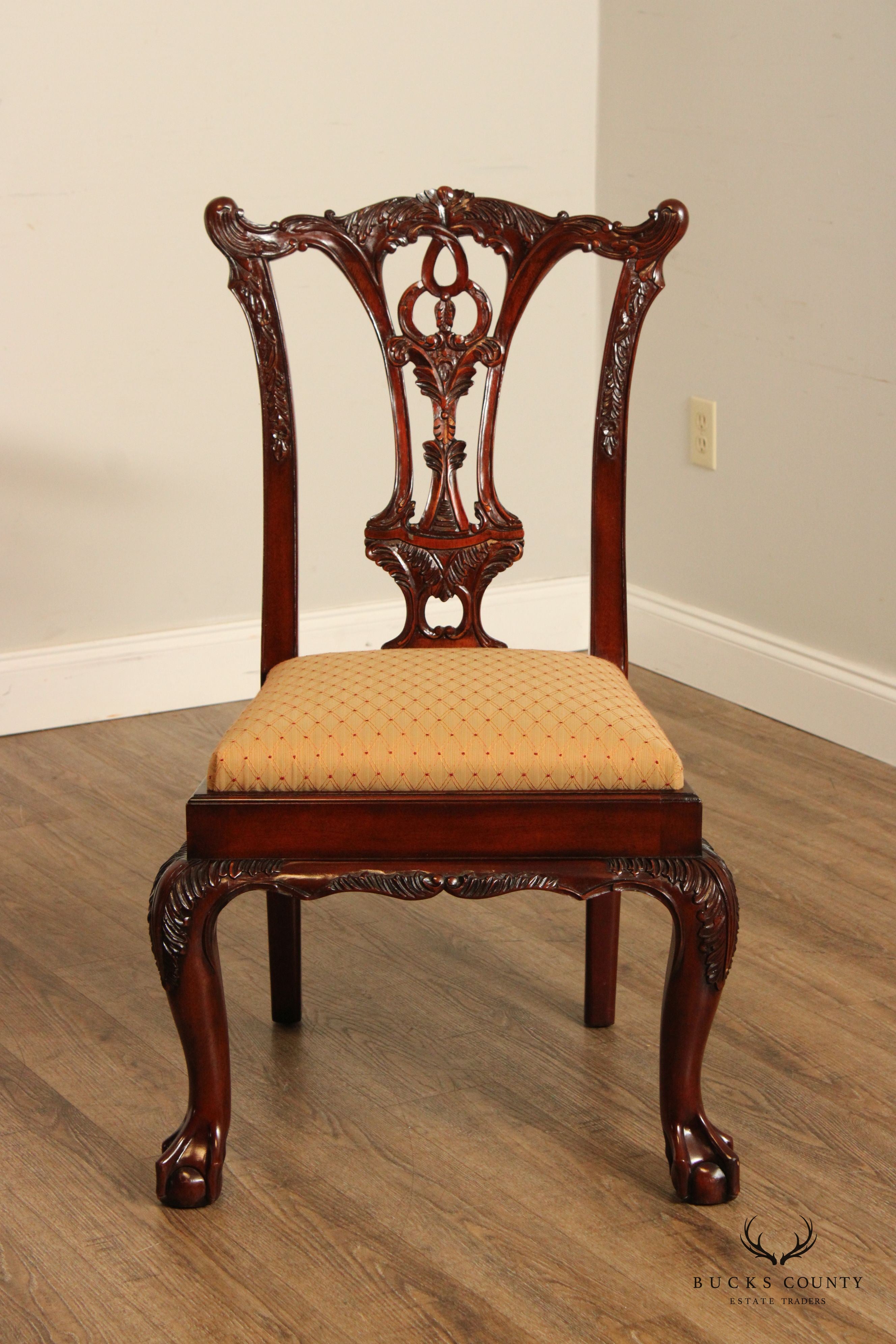 Hickory White Chippendale Style Set of Six Carved Mahogany Dining Chairs