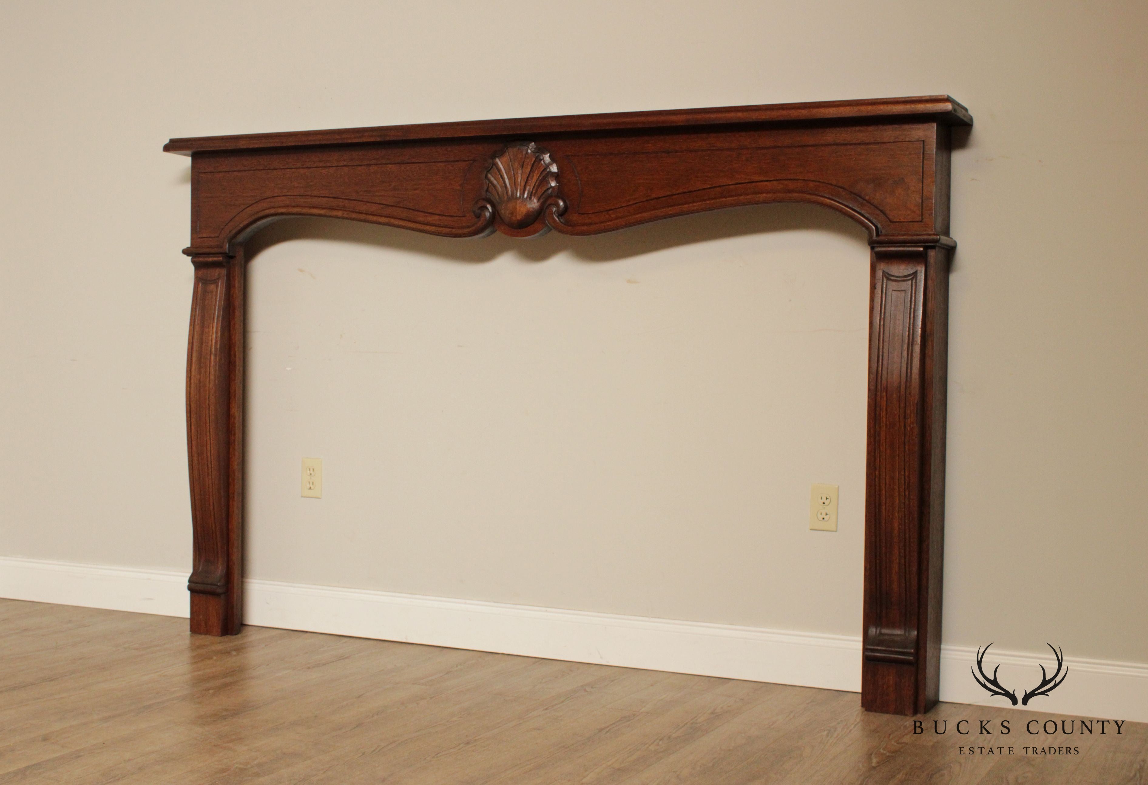Custom Quality Mahogany Shell-Carved Fireplace Mantel