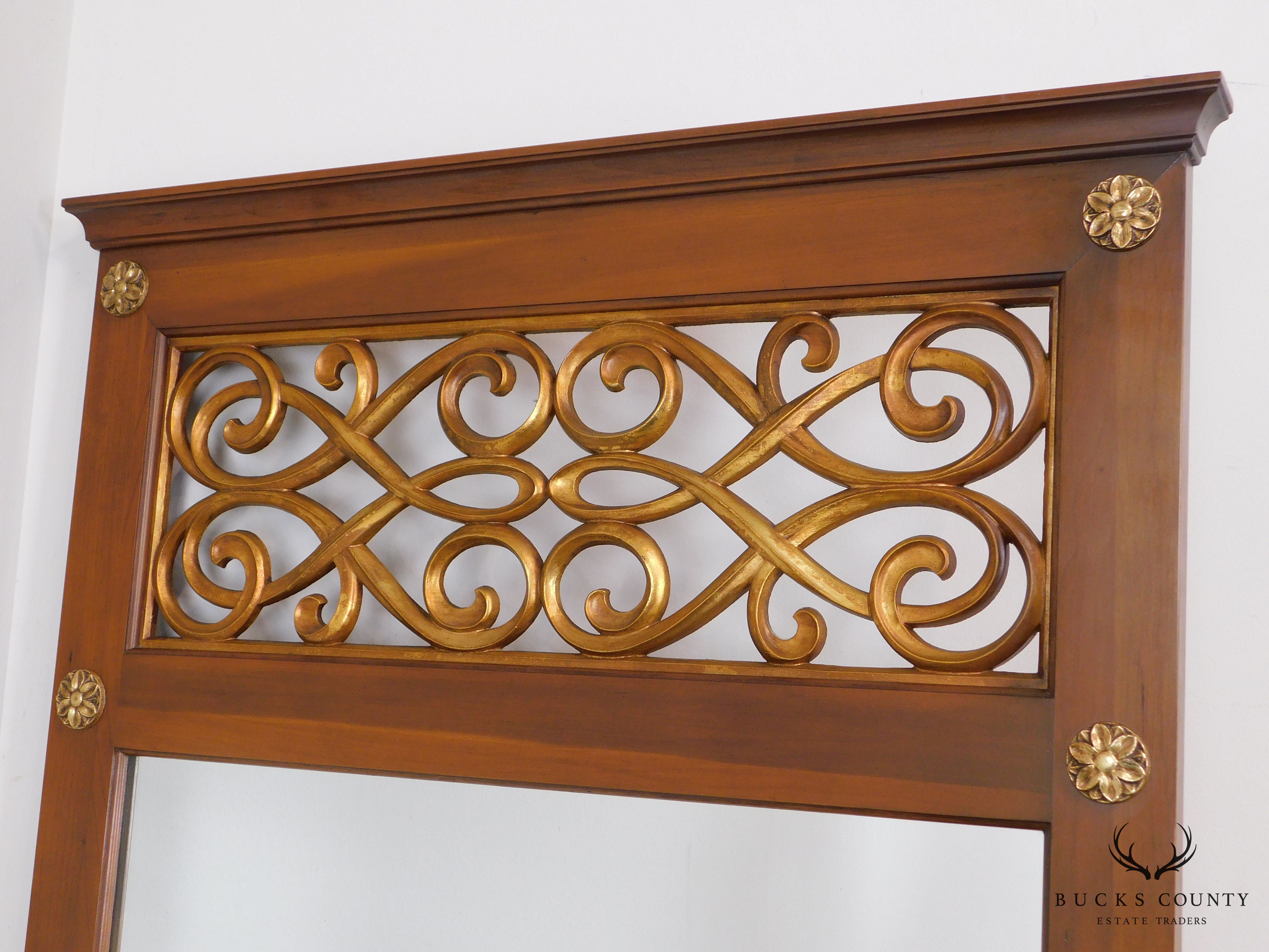 Regency Style Partial Gilt Reticulated Panel Trumeau Mirror by Union National