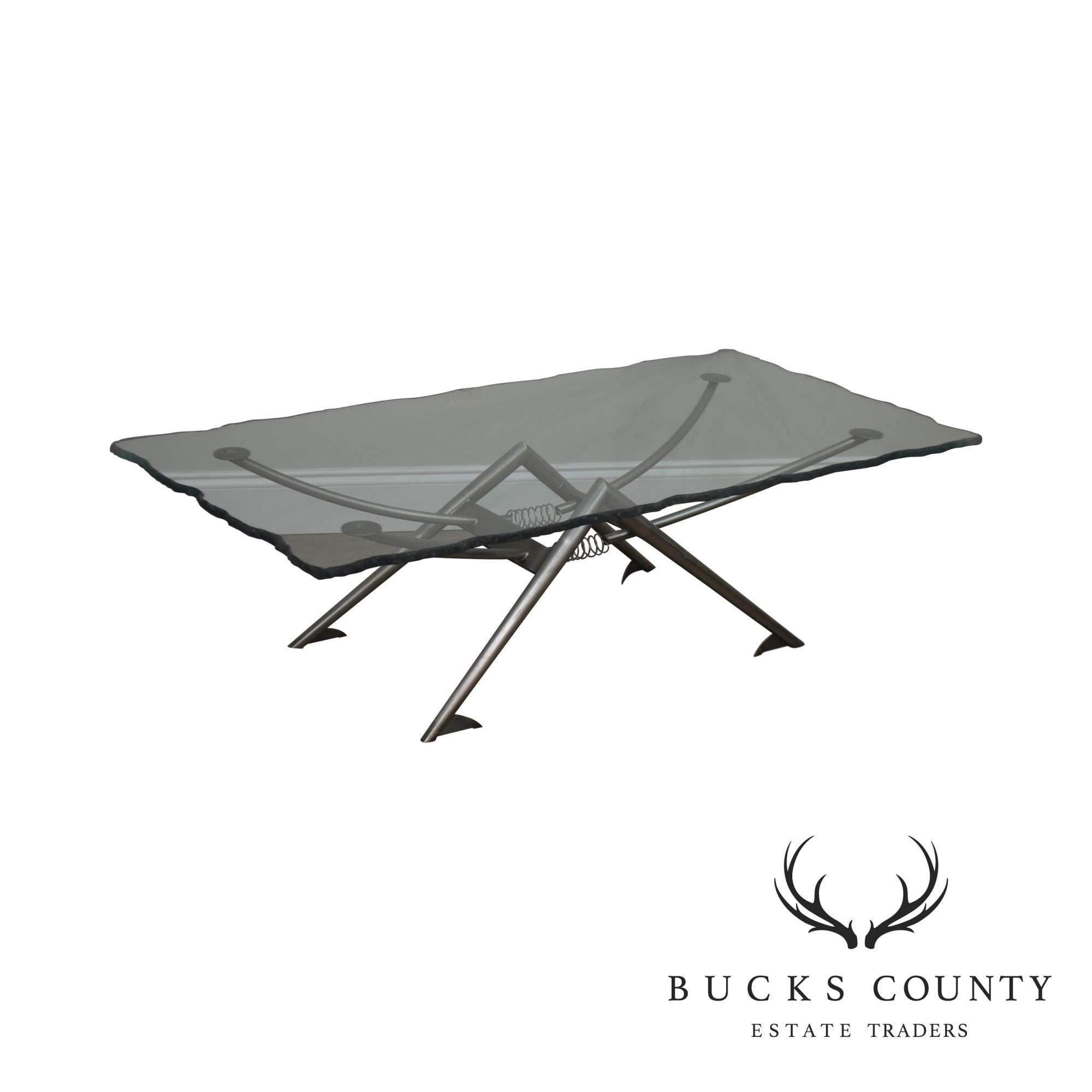 Industrial Modernistic Design Metal Base Coffee Table with Glass Top