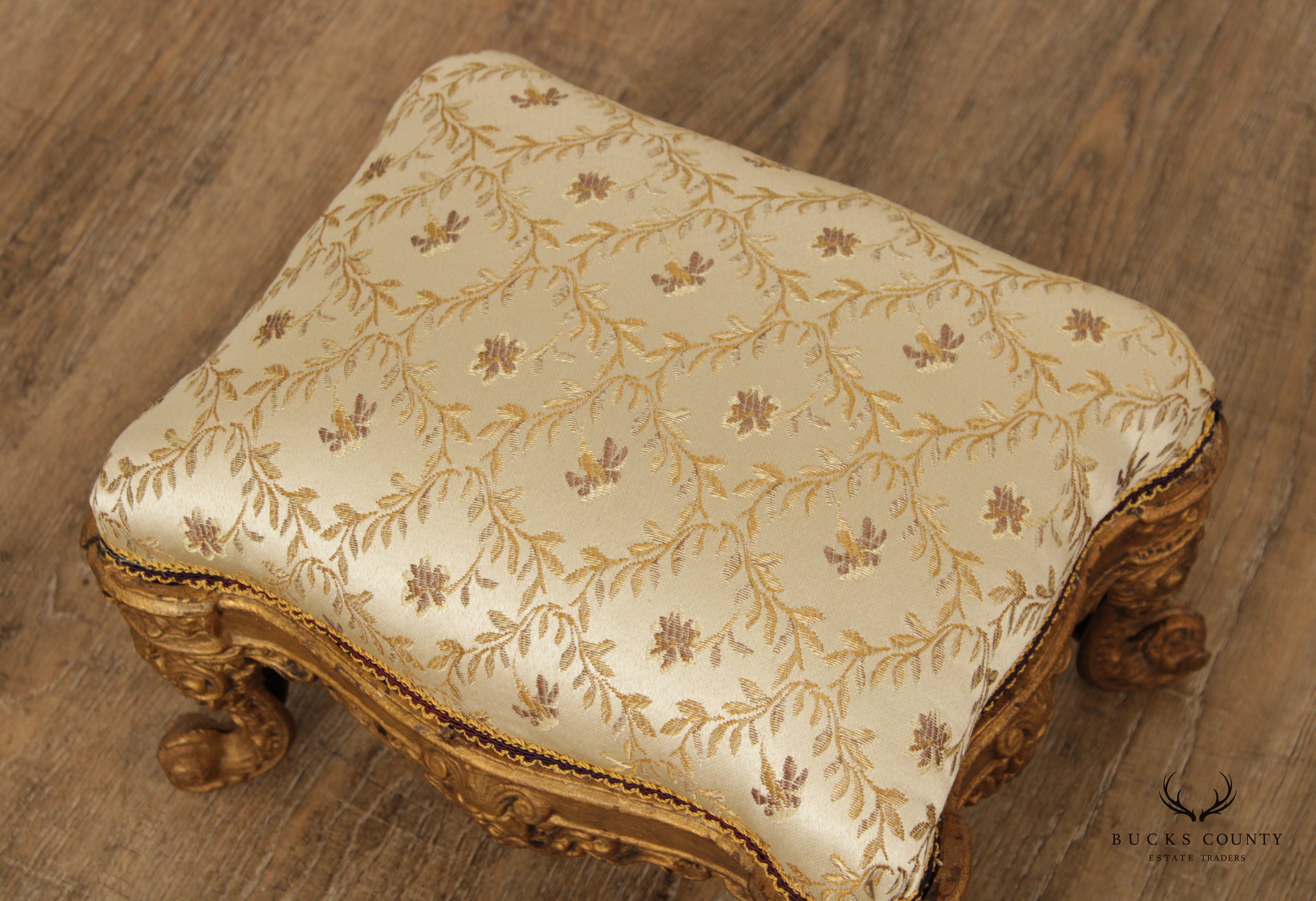 Antique Victorian Cast Iron Gilt Rococo Style Footstool