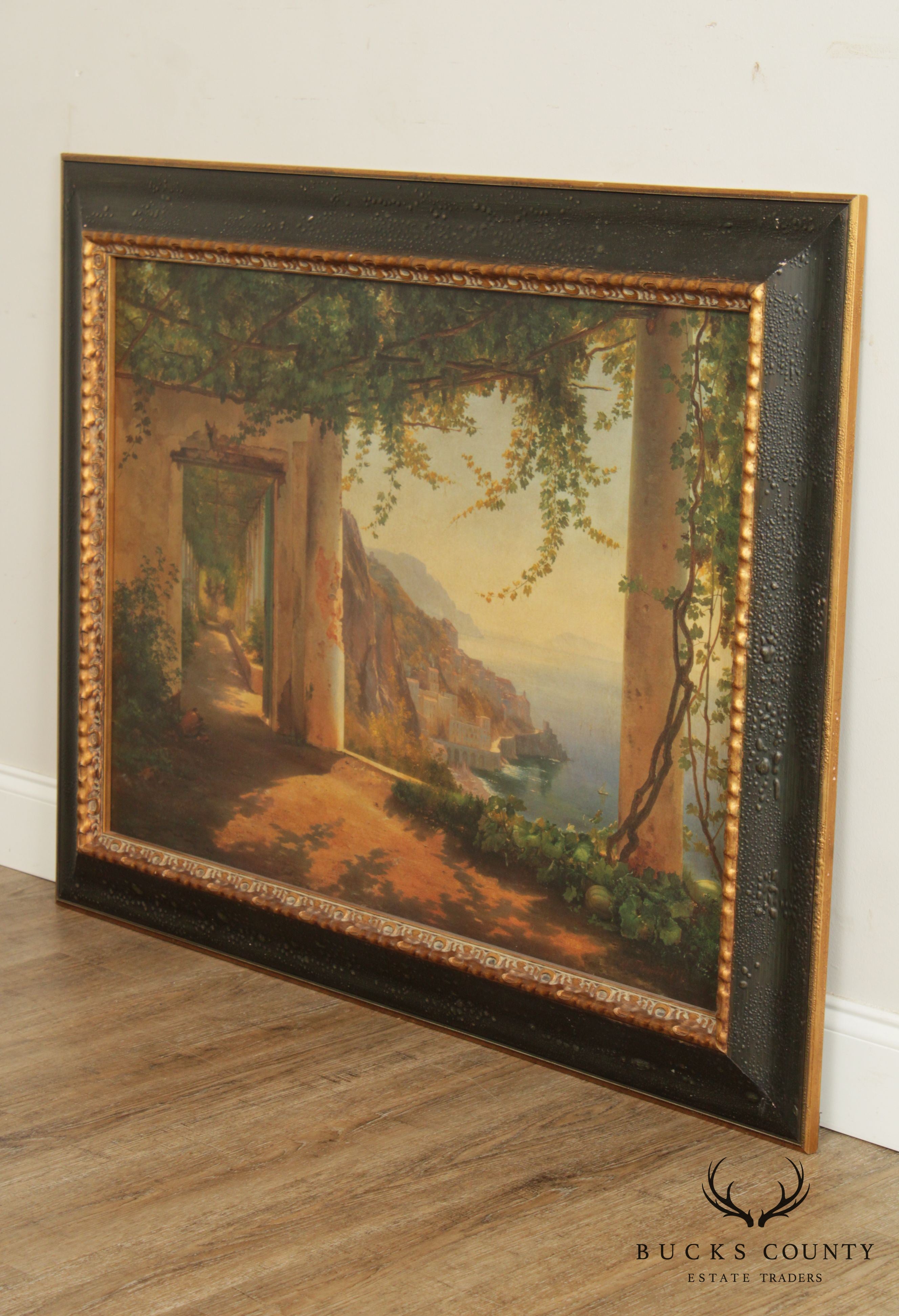 Italian Amalfi Coast Framed Painting after Carl Frederc Aagaard
