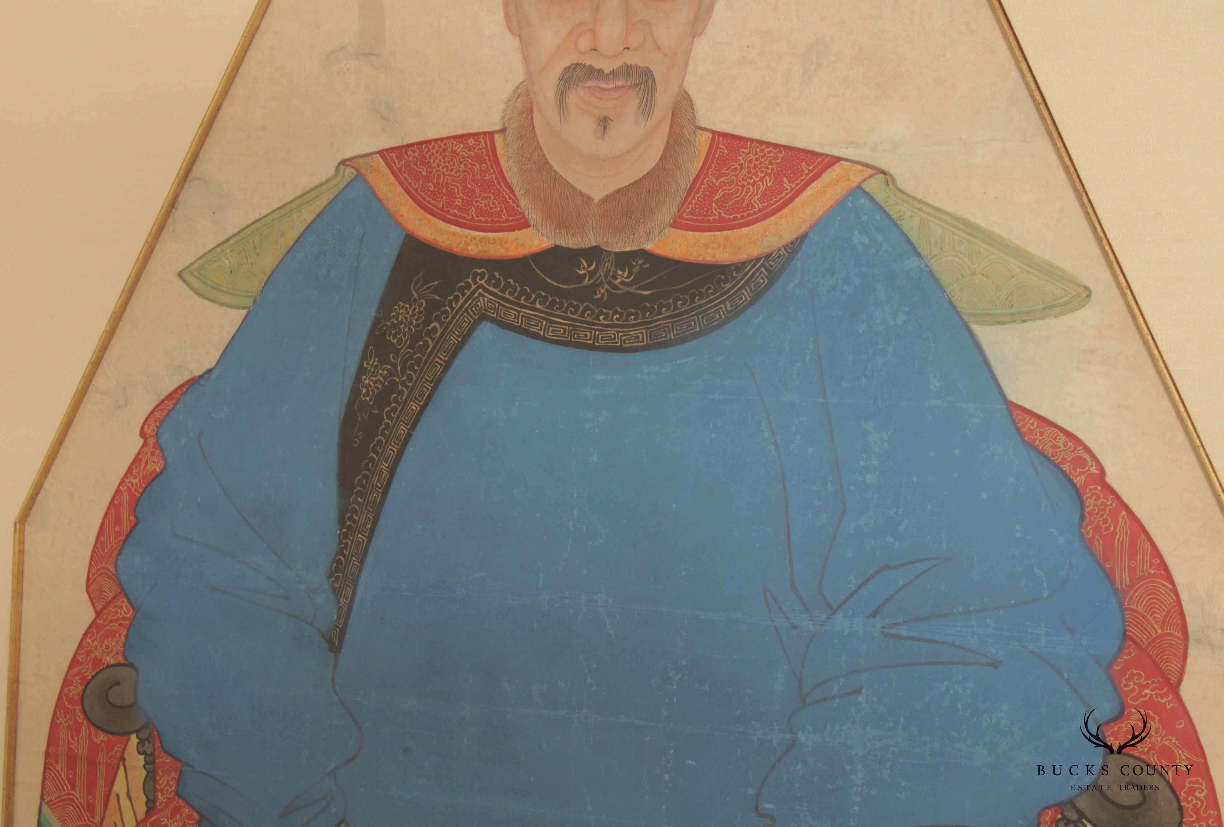 Antique Chineses Pair Ancestral Watercolor Portraits