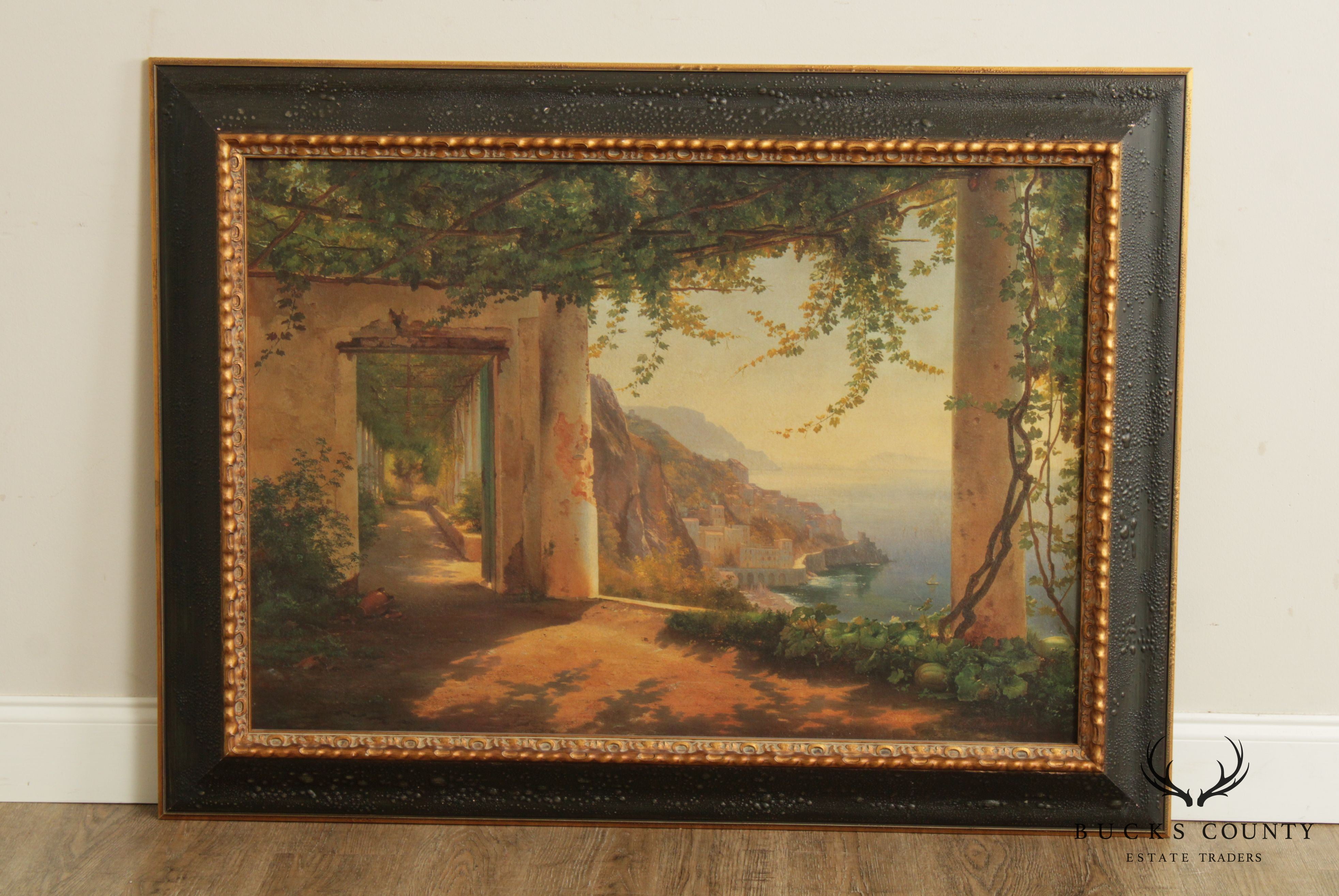 Italian Amalfi Coast Framed Painting after Carl Frederc Aagaard