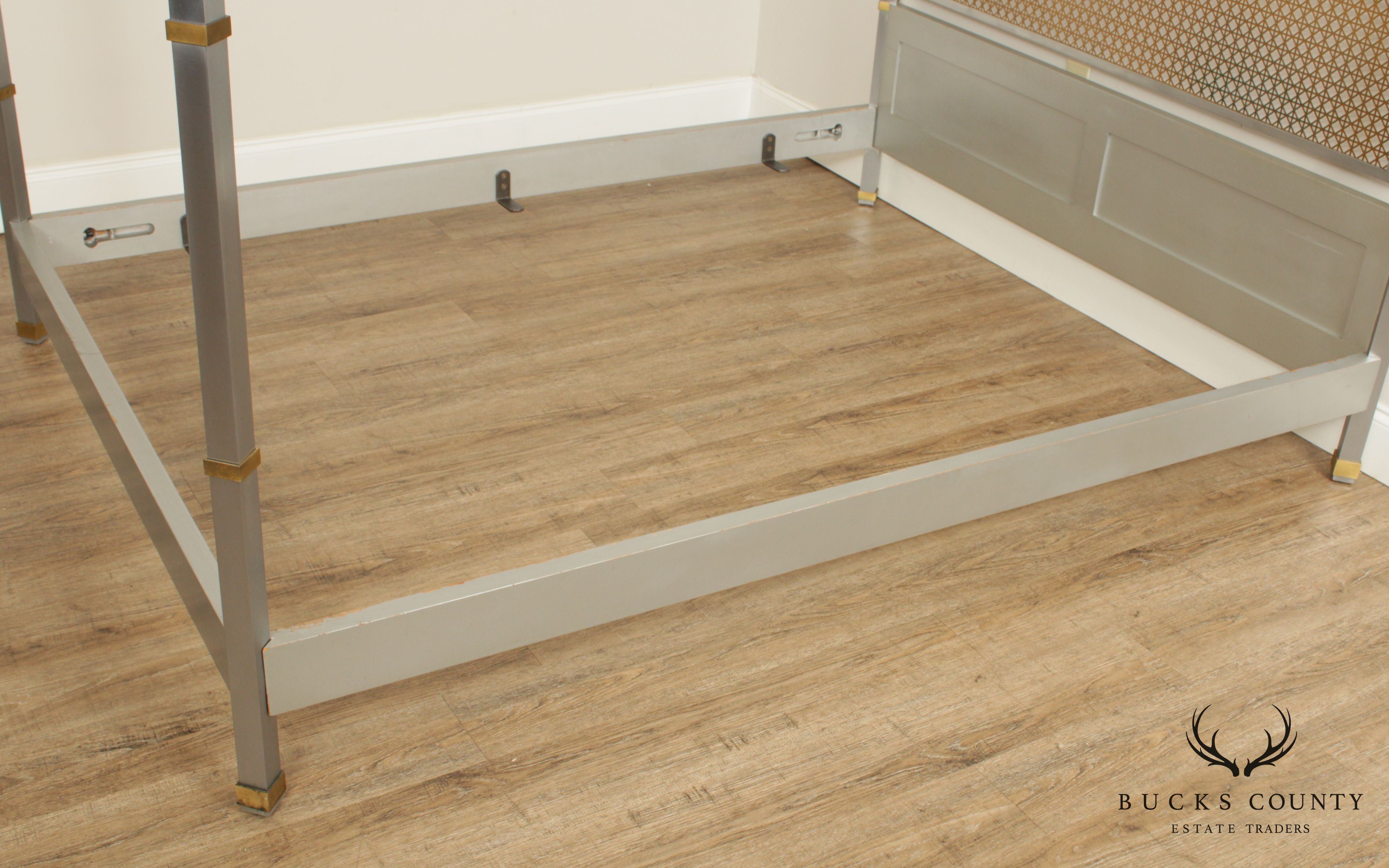 Hollywood Regency Style Metal Caned Back Full Poster Bed