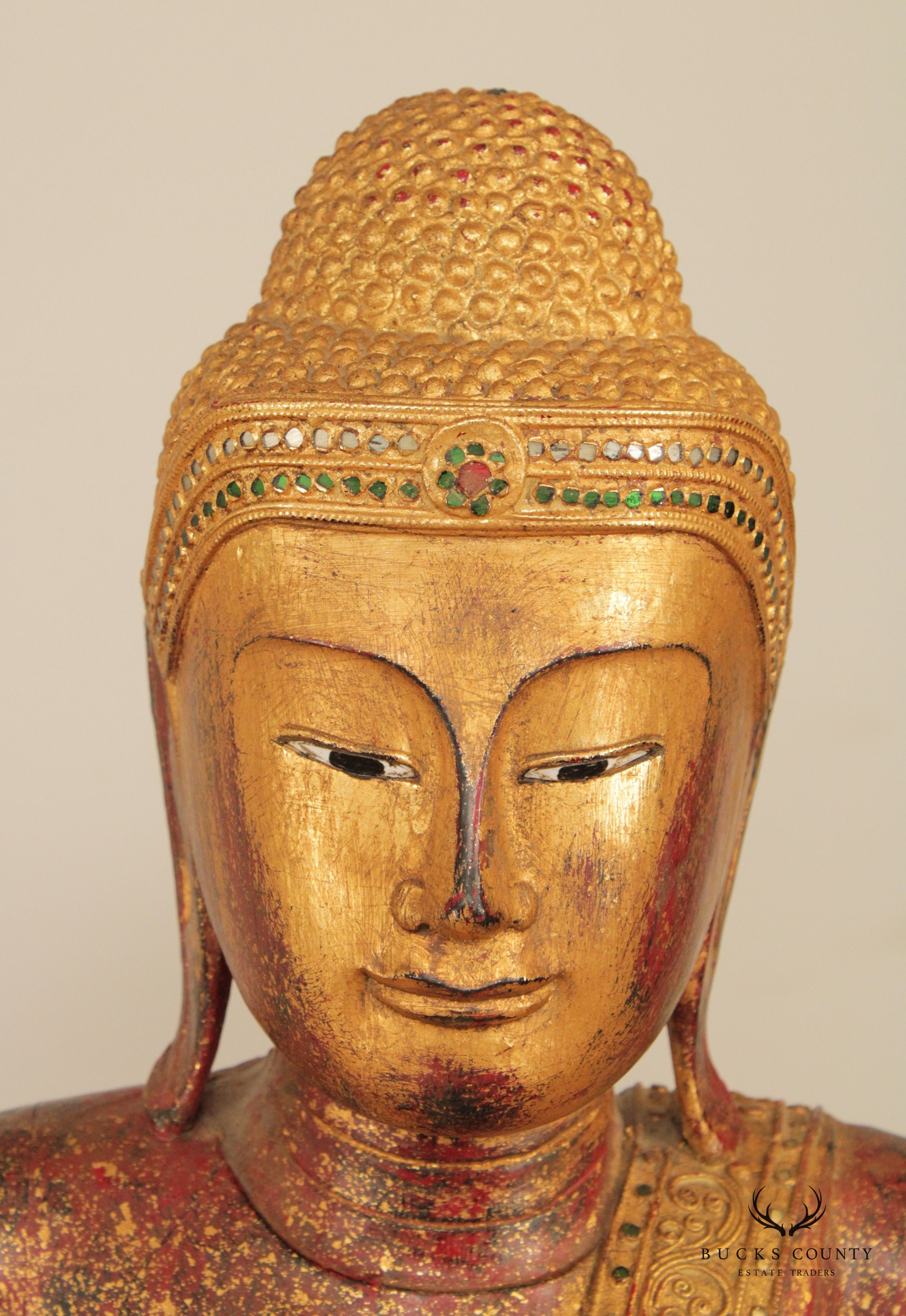 Burmese Mandalay Gilded Red Lacquer Tall Standing Buddha