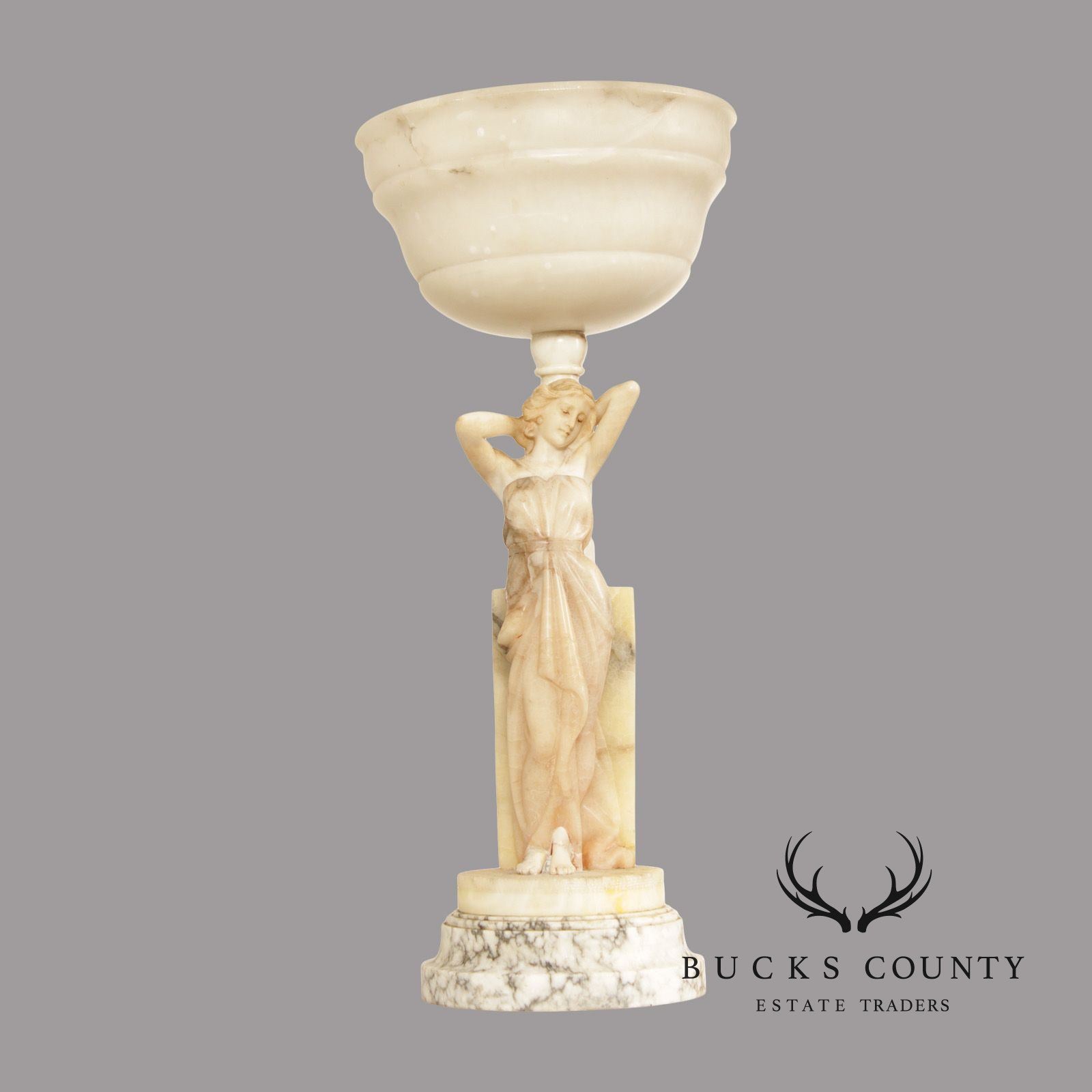 Antique Carved Alabaster 'Rebecca at the Well' Table Lamp