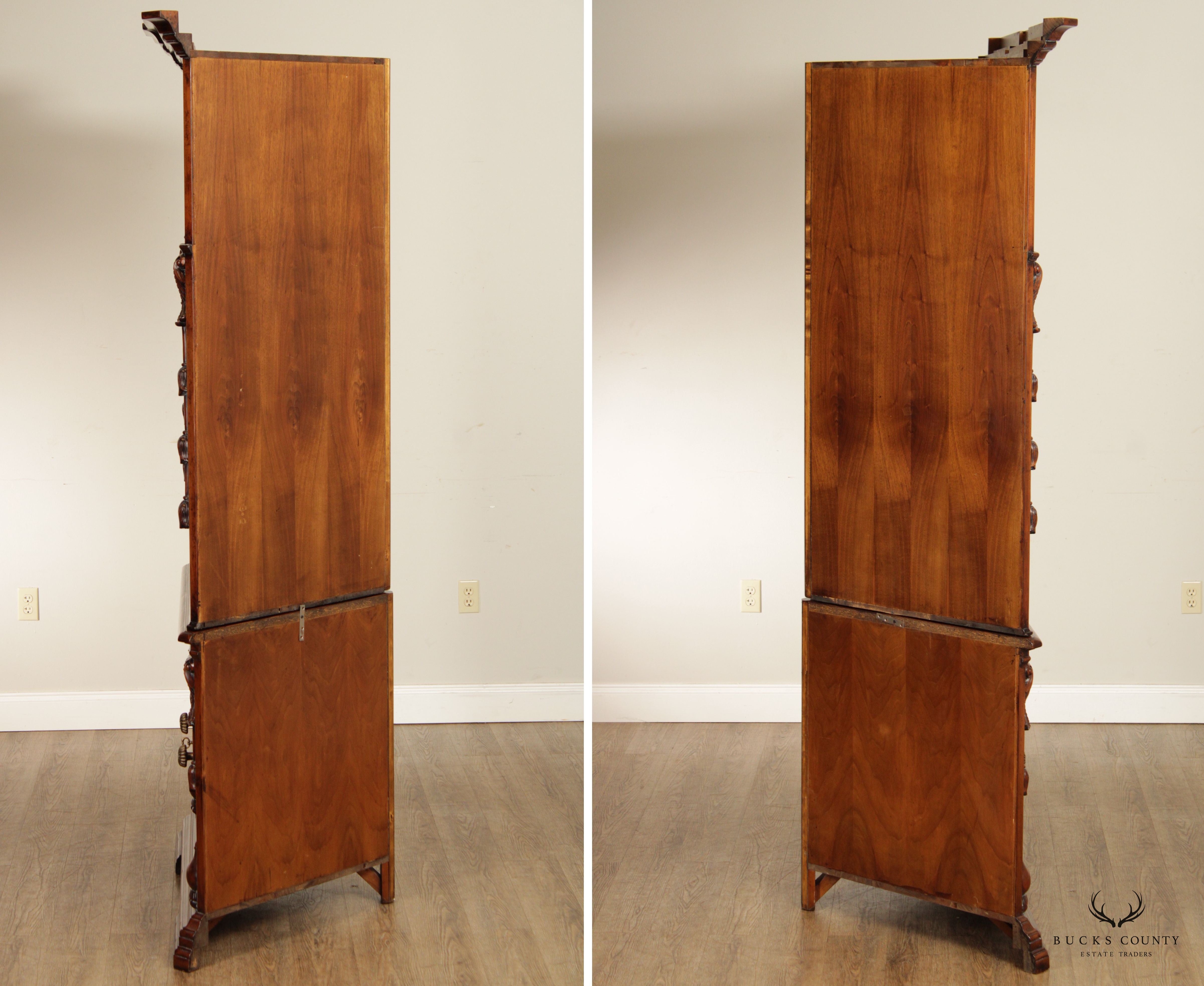 Francesco Molon Louis XVI Style Carved Walnut Corner Cabinet