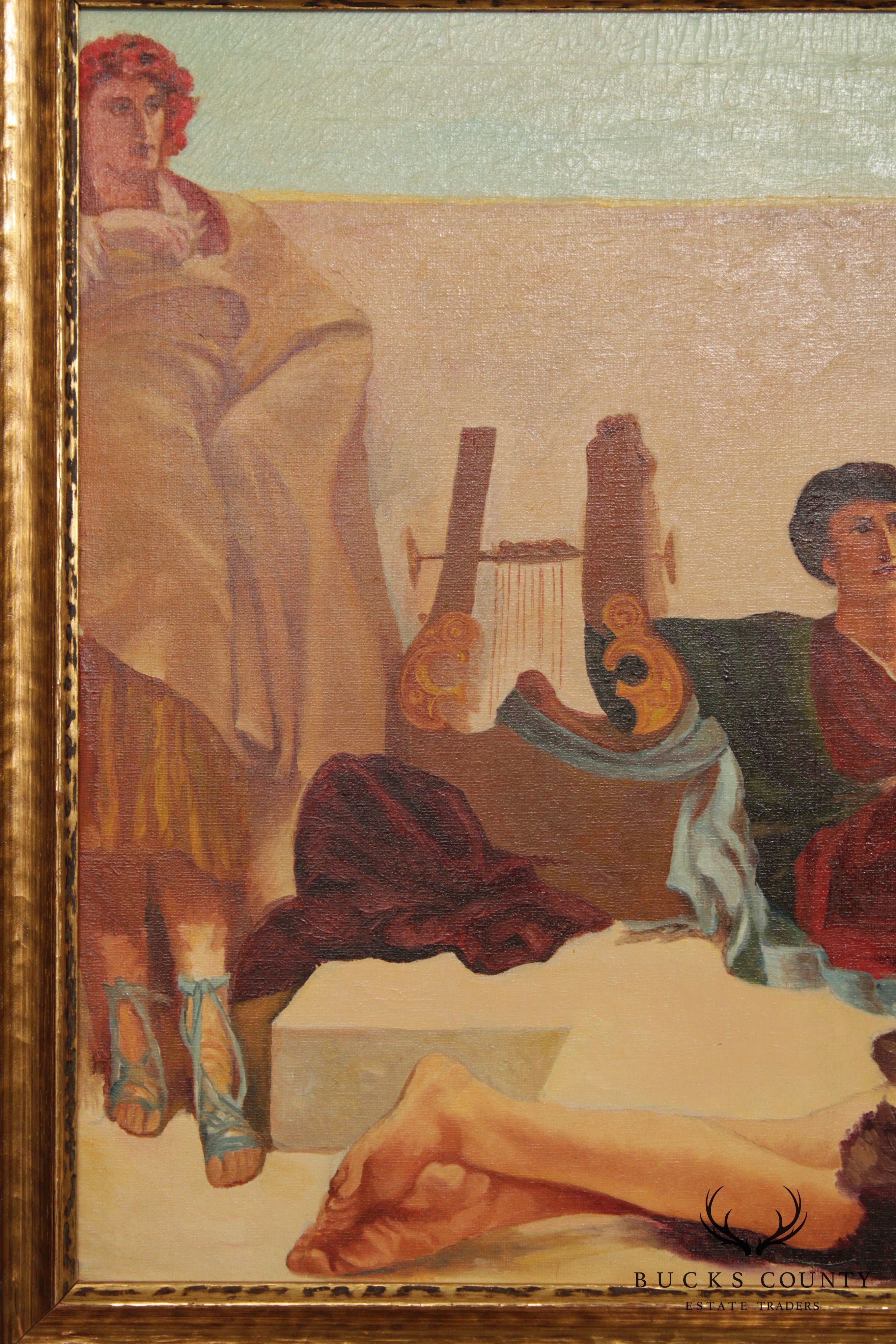 Vintage Original Painting After 'A Reading of Homer' Lawrence Alma Tadema