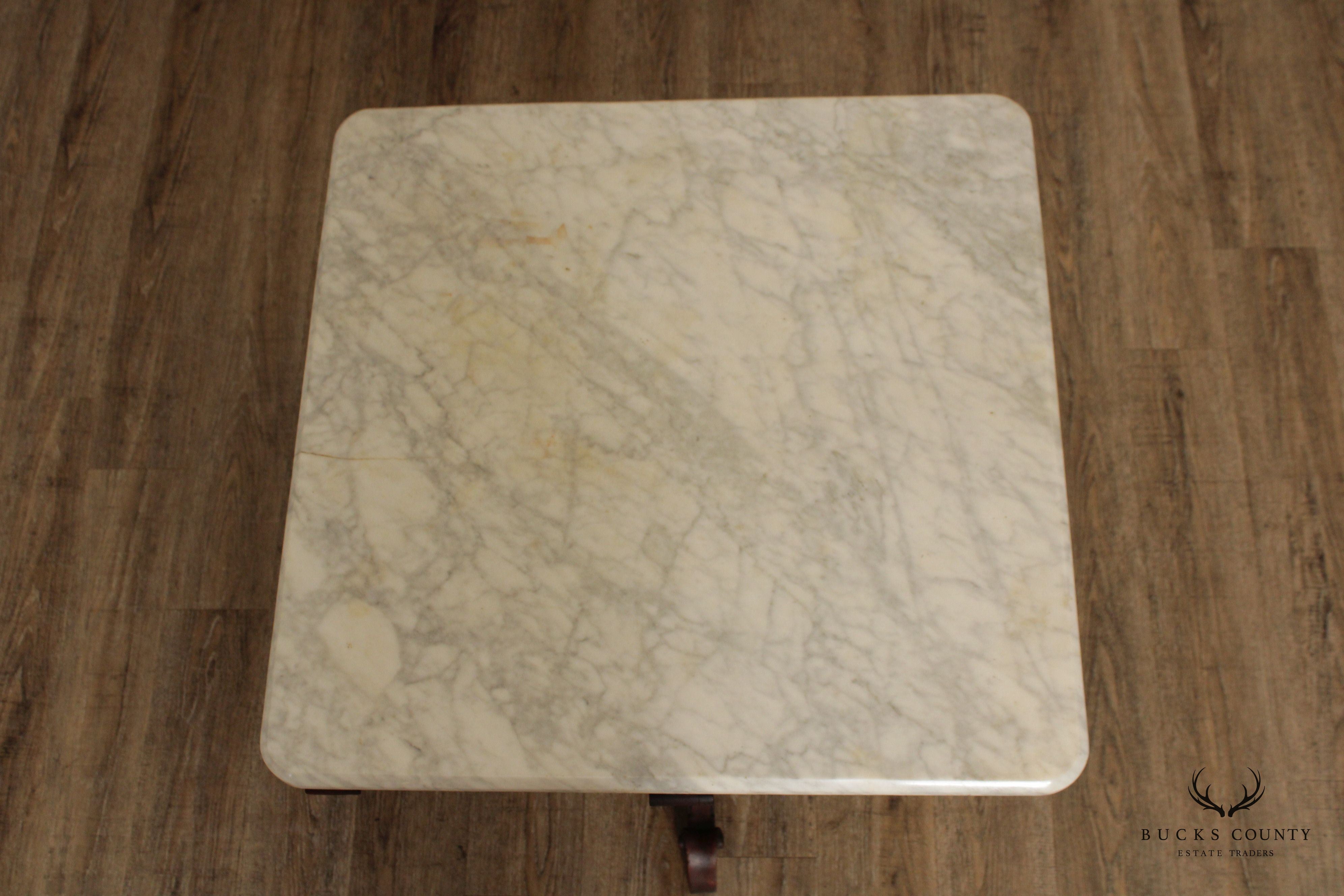 Victorian Eastlake Antique Marble Top Walnut Parlor Table