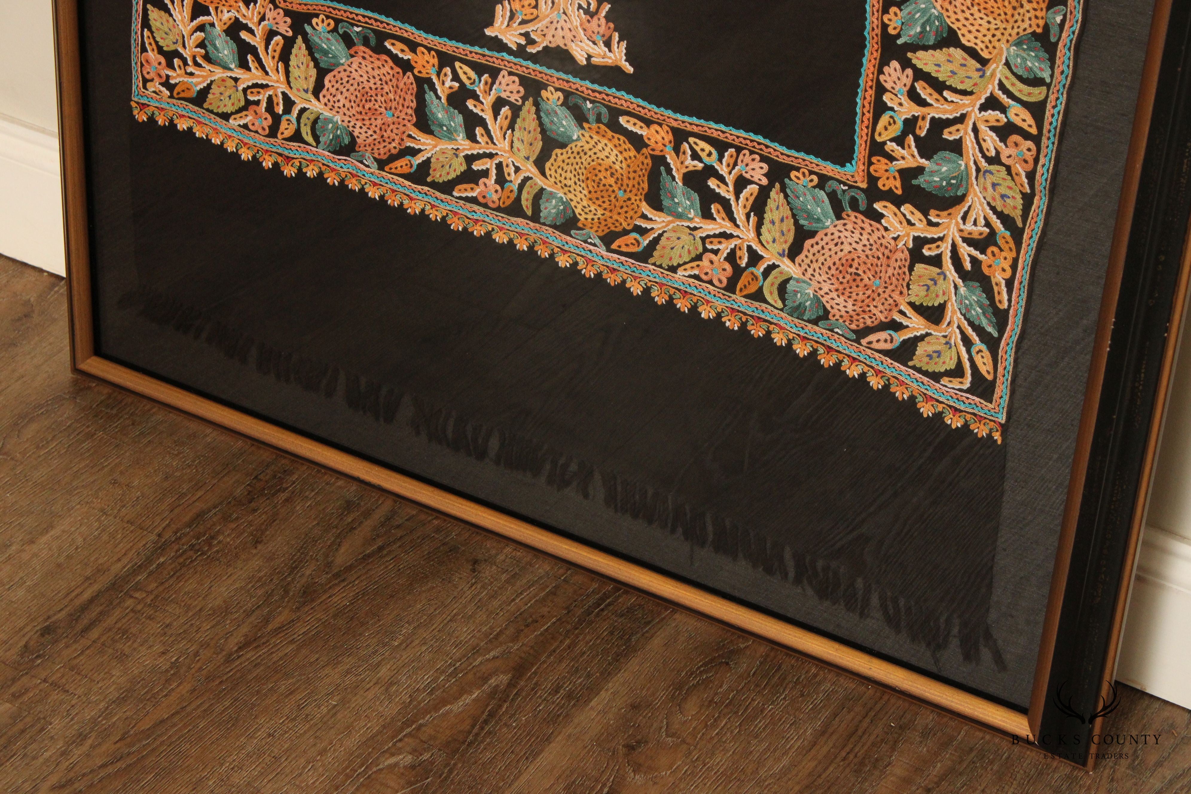Kashmiri Style Hand Embroidered Crewel Framed Textile