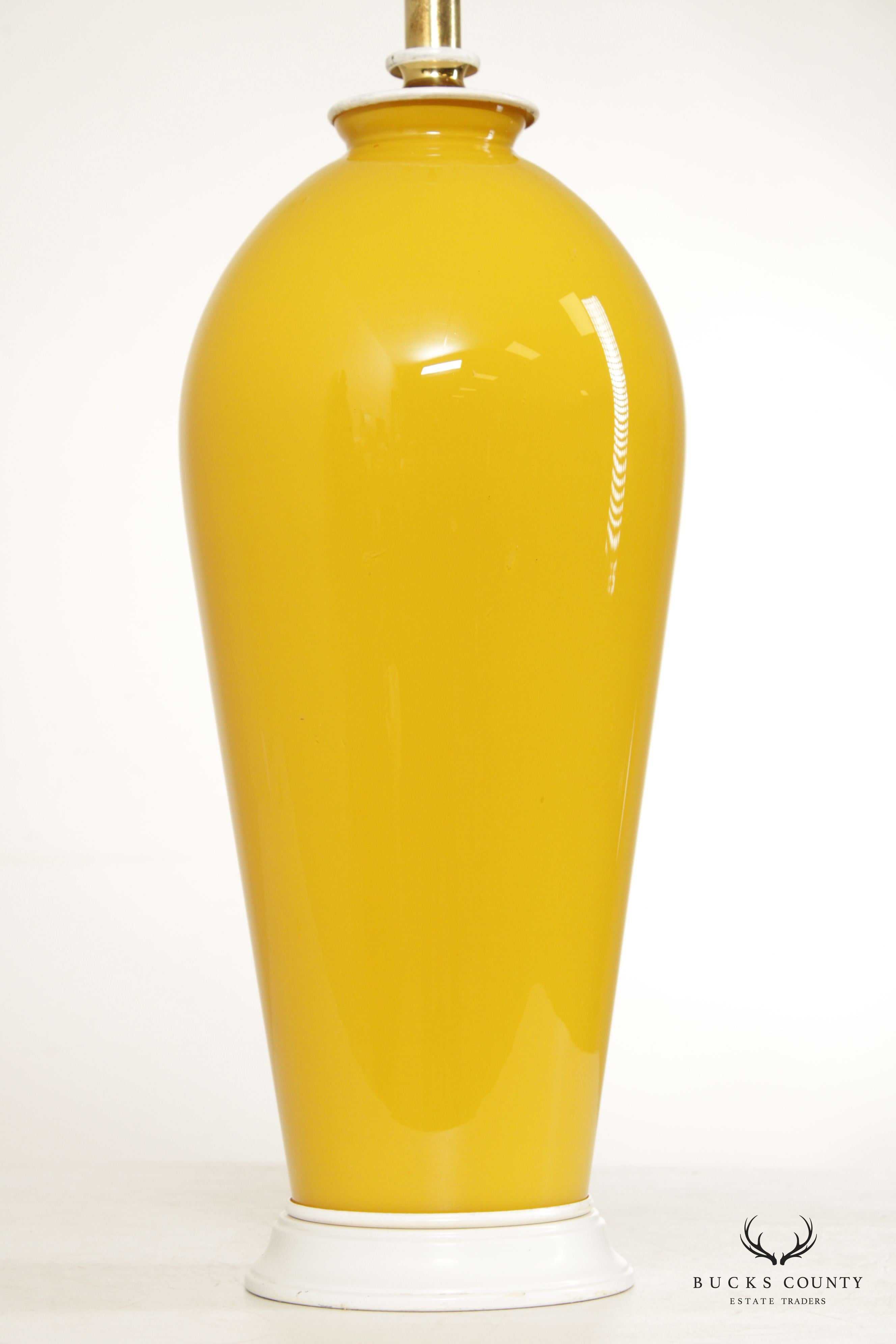 Mid Century Yellow Glass Ginger Jar Table Lamp