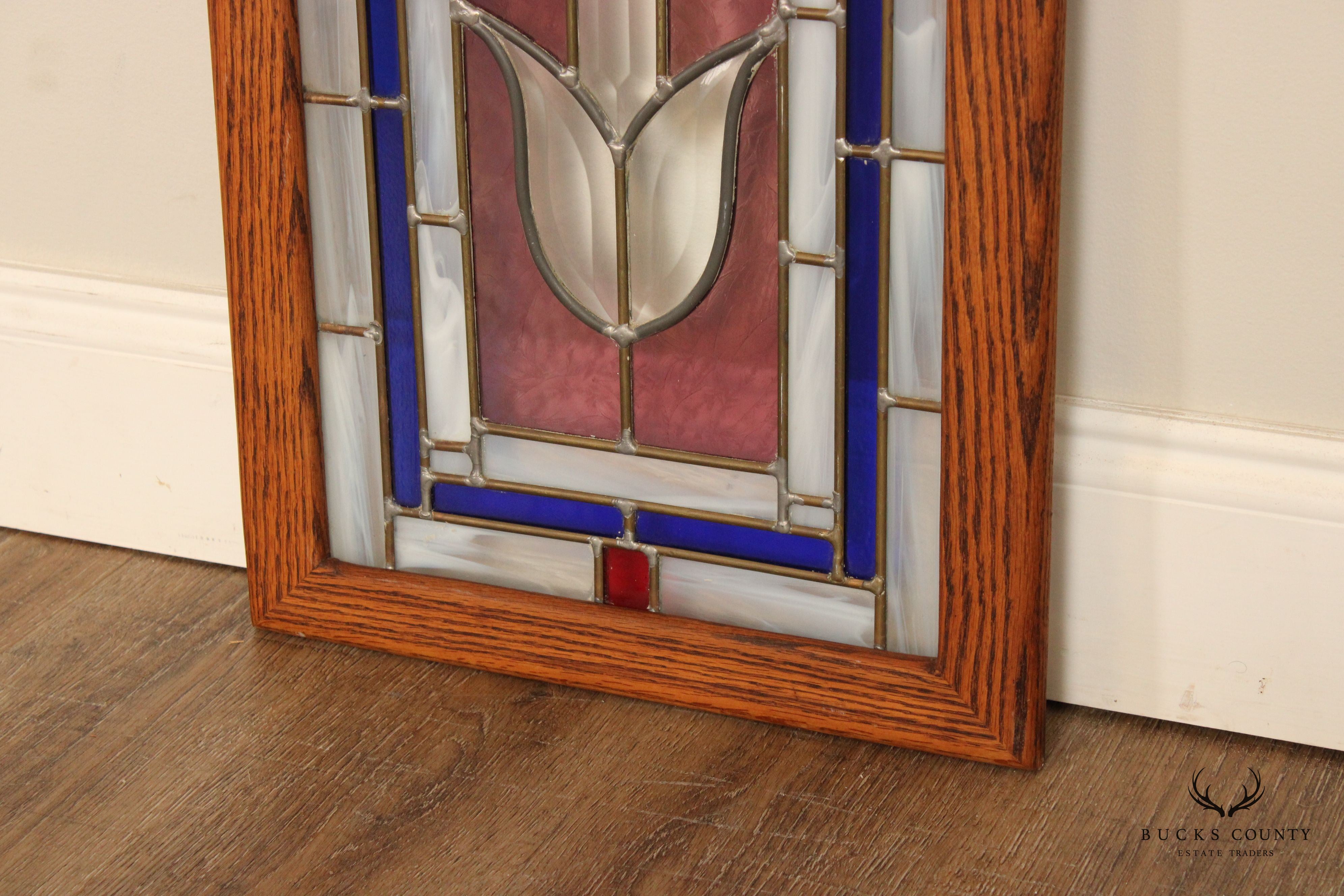 Arts and Crafts Style Stained Glass Transom Window