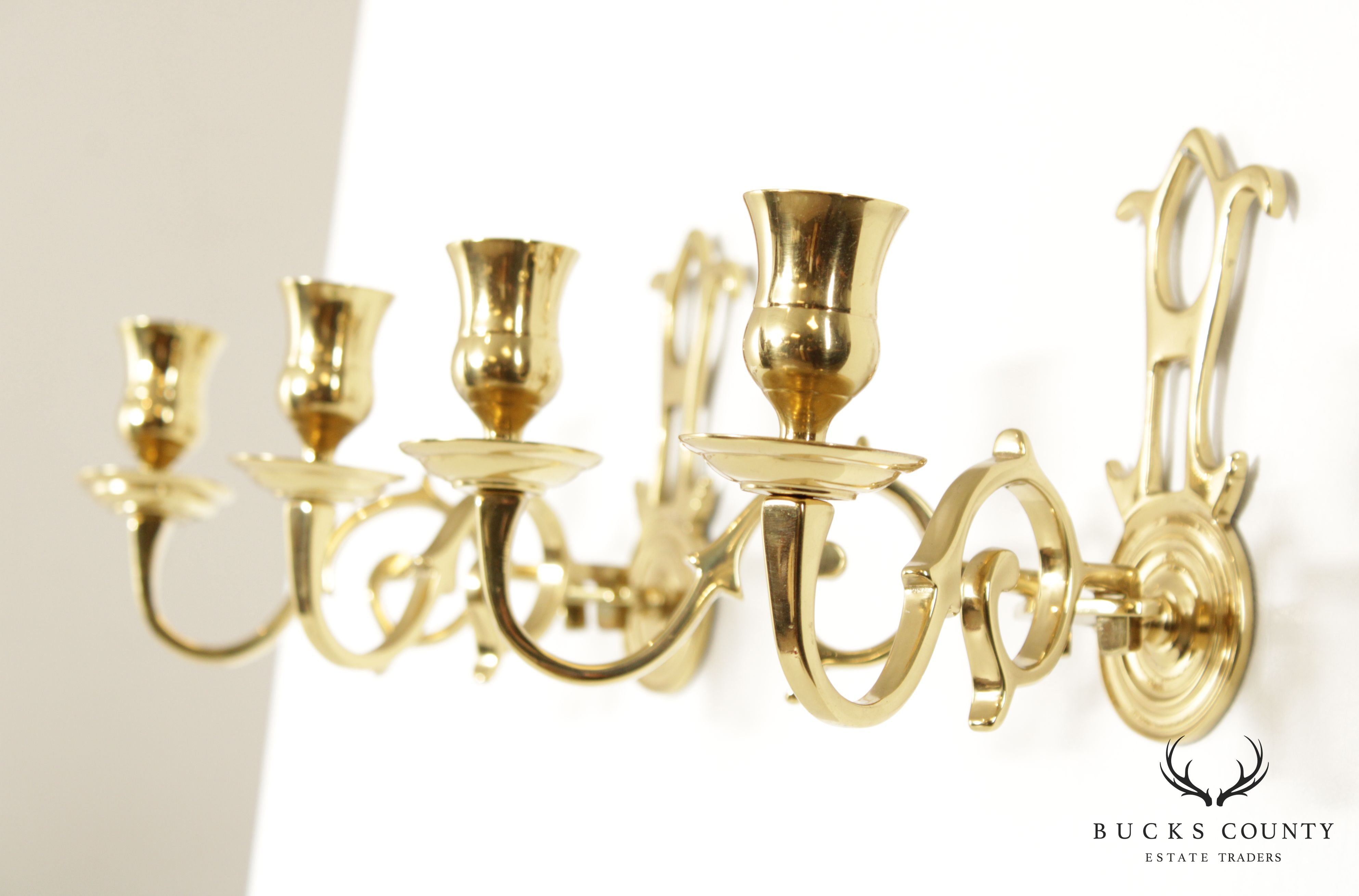 Colonial Williamsburg Virginia Metal Crafters Pair of Brass Candle Wall Sconces