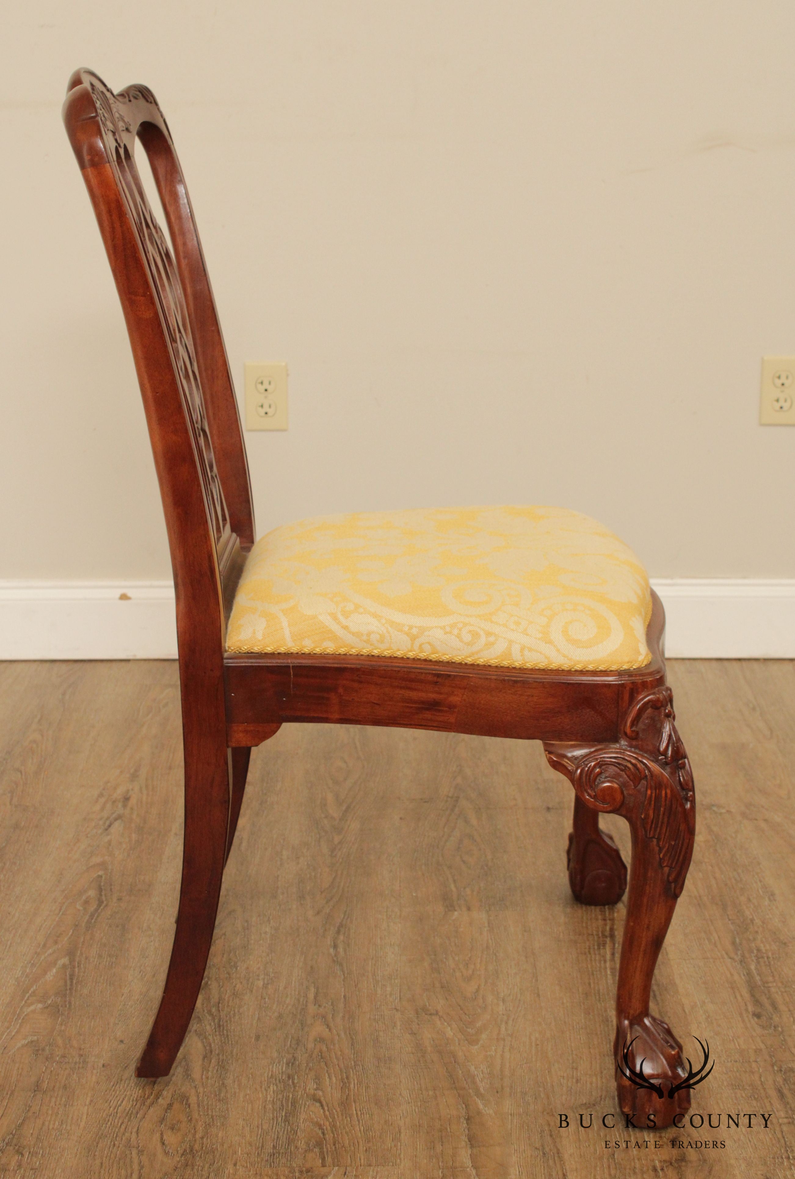 Chippendale Style Carved Mahogany Ball & Claw Pair Side Chairs