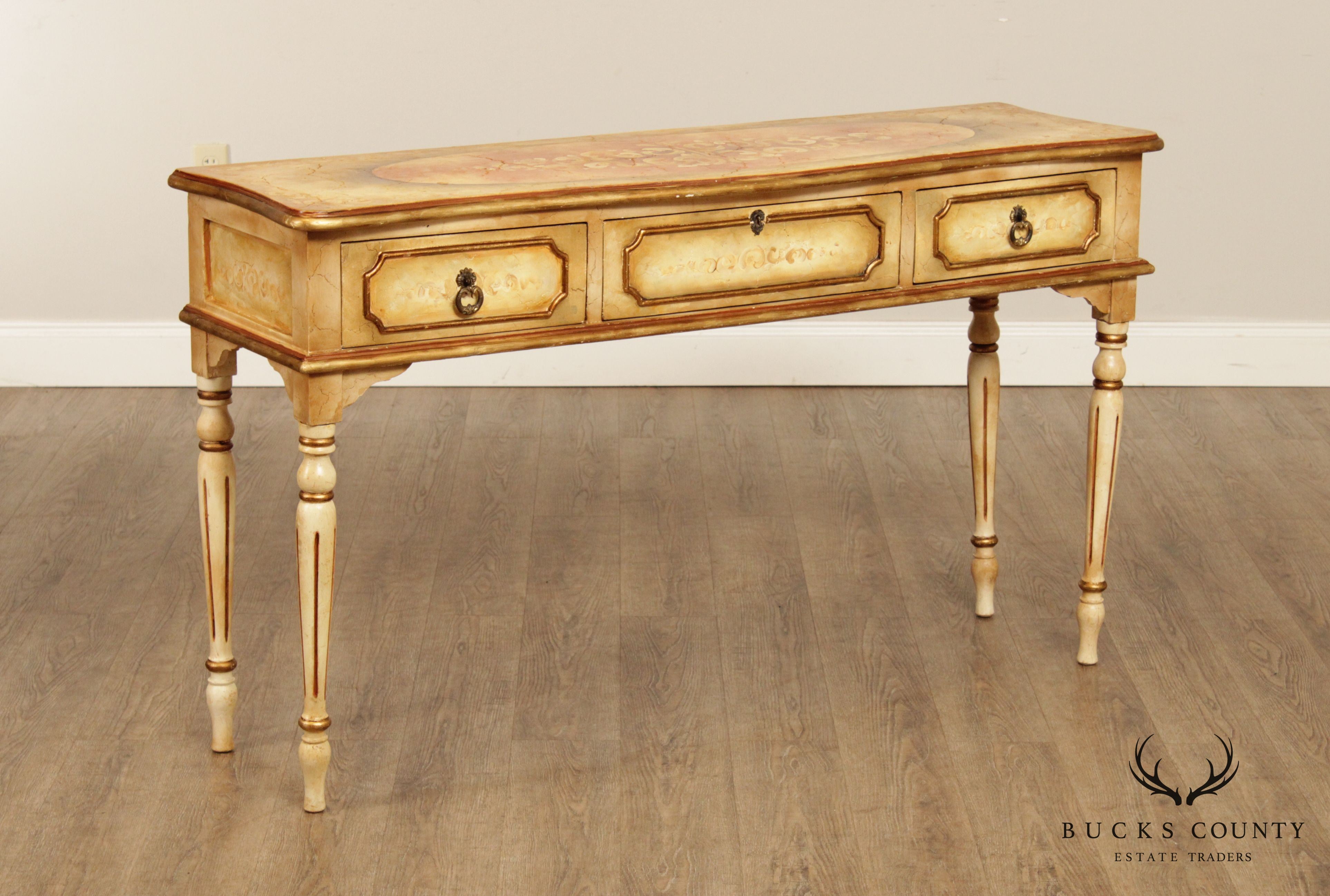 Italian Florentine Style Paint Decorated Console Table