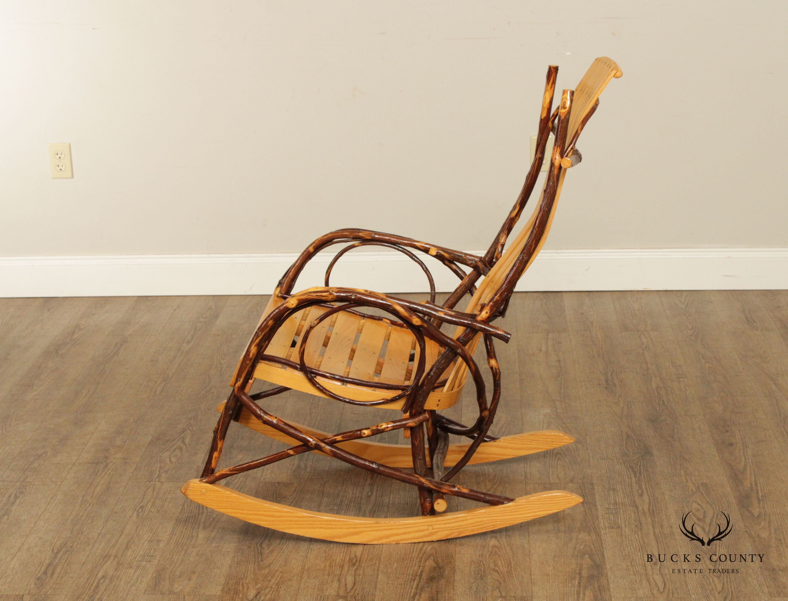Amish Adirondack Style Oak and Bent Hickory Rocker