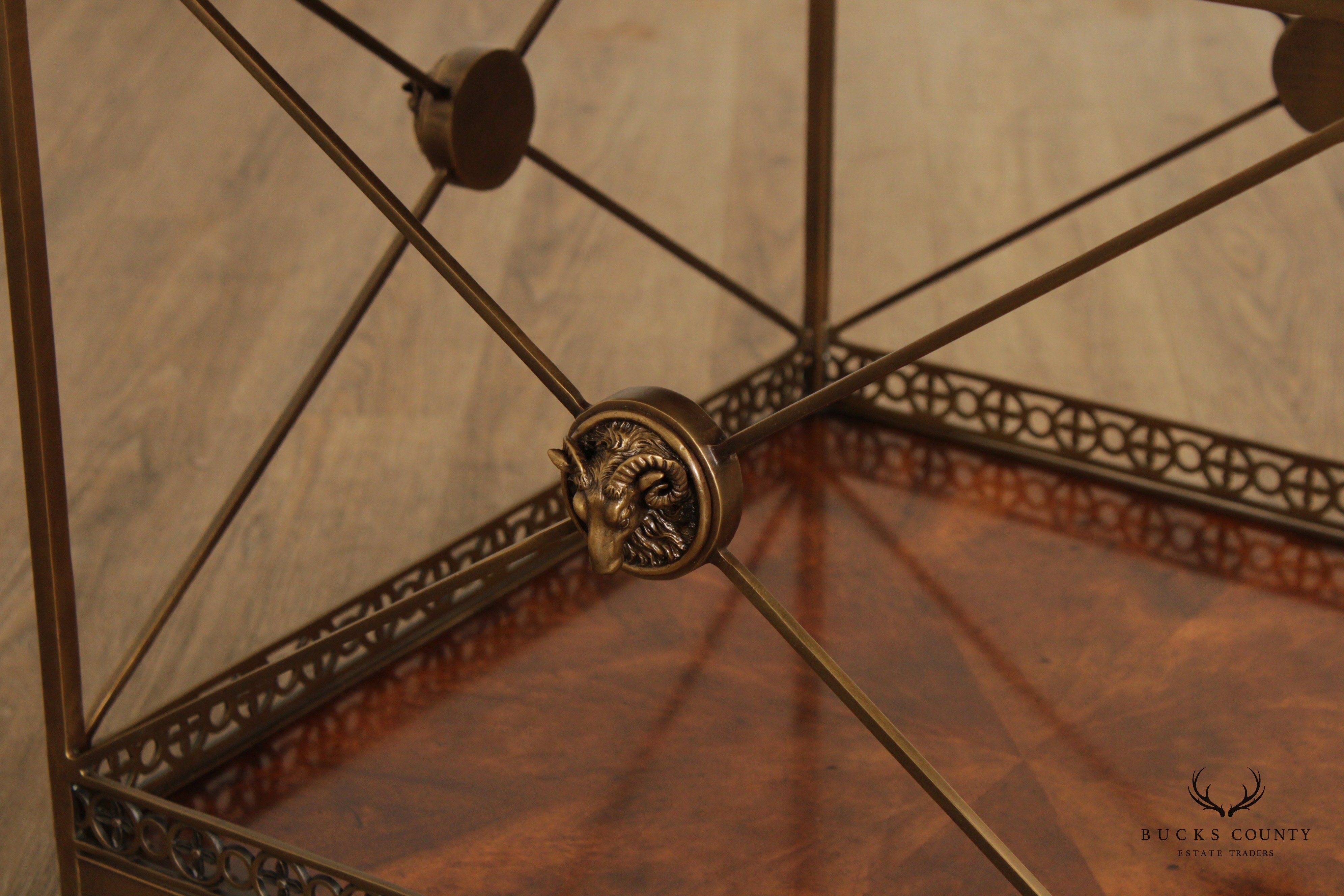 THEODORE ALEXANDER 'ALTHORP' REGENCY STYLE MAHOGANY AND BRASS TWO TIER SIDE TABLE