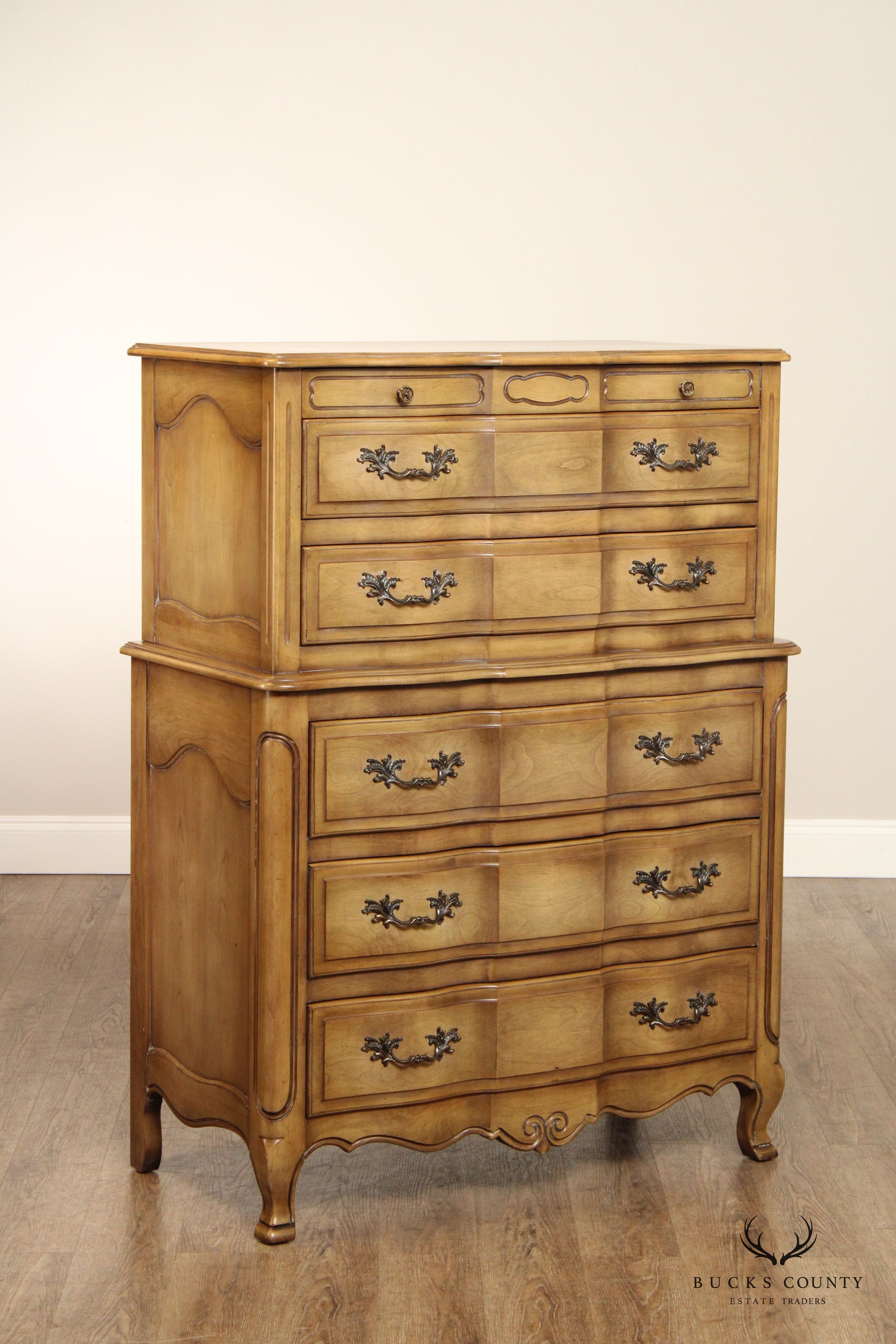 Fancher Vintage French Provincial Style Fruitwood Tall Chest