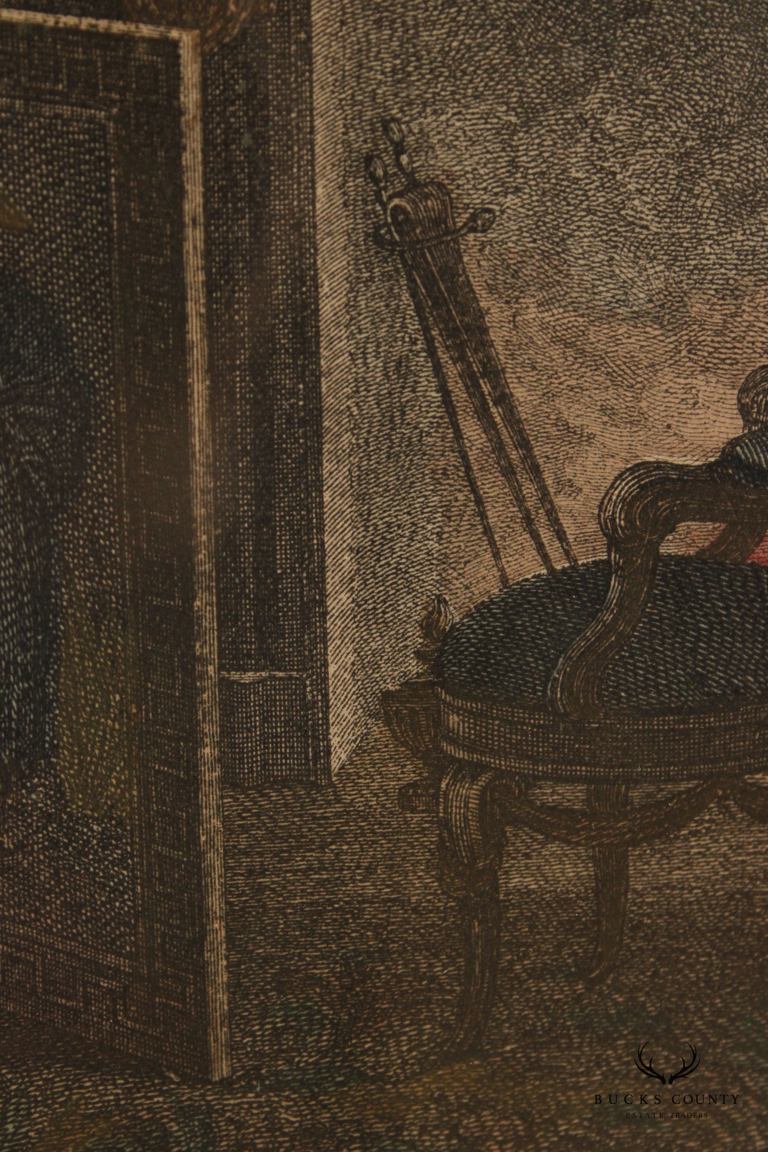 Antique French Pair Colored Engravings, After Nicolas de Launay