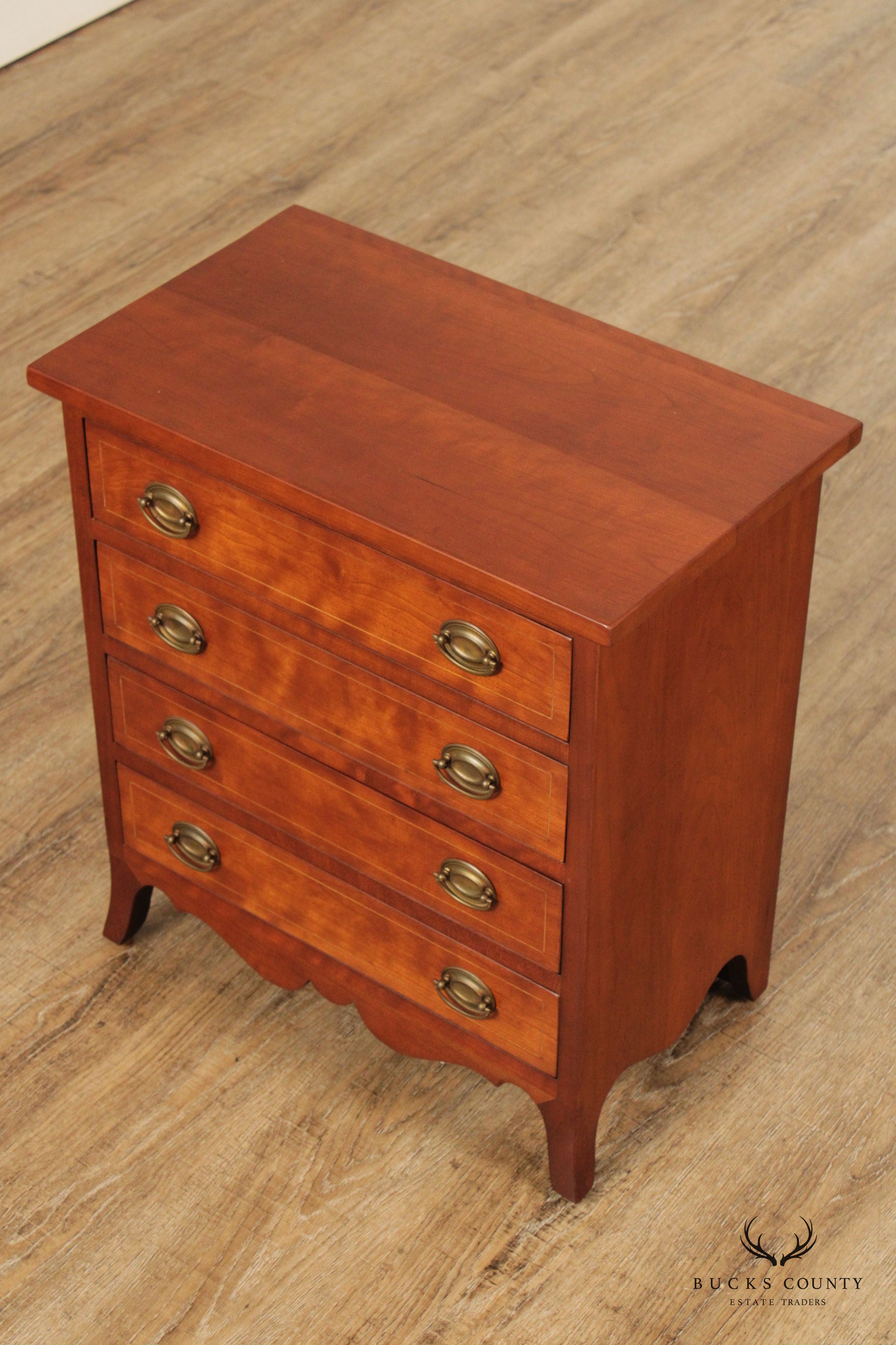 Custom Quality Hepplewhite Style Cherry Inlaid Diminutive Chest of Drawers