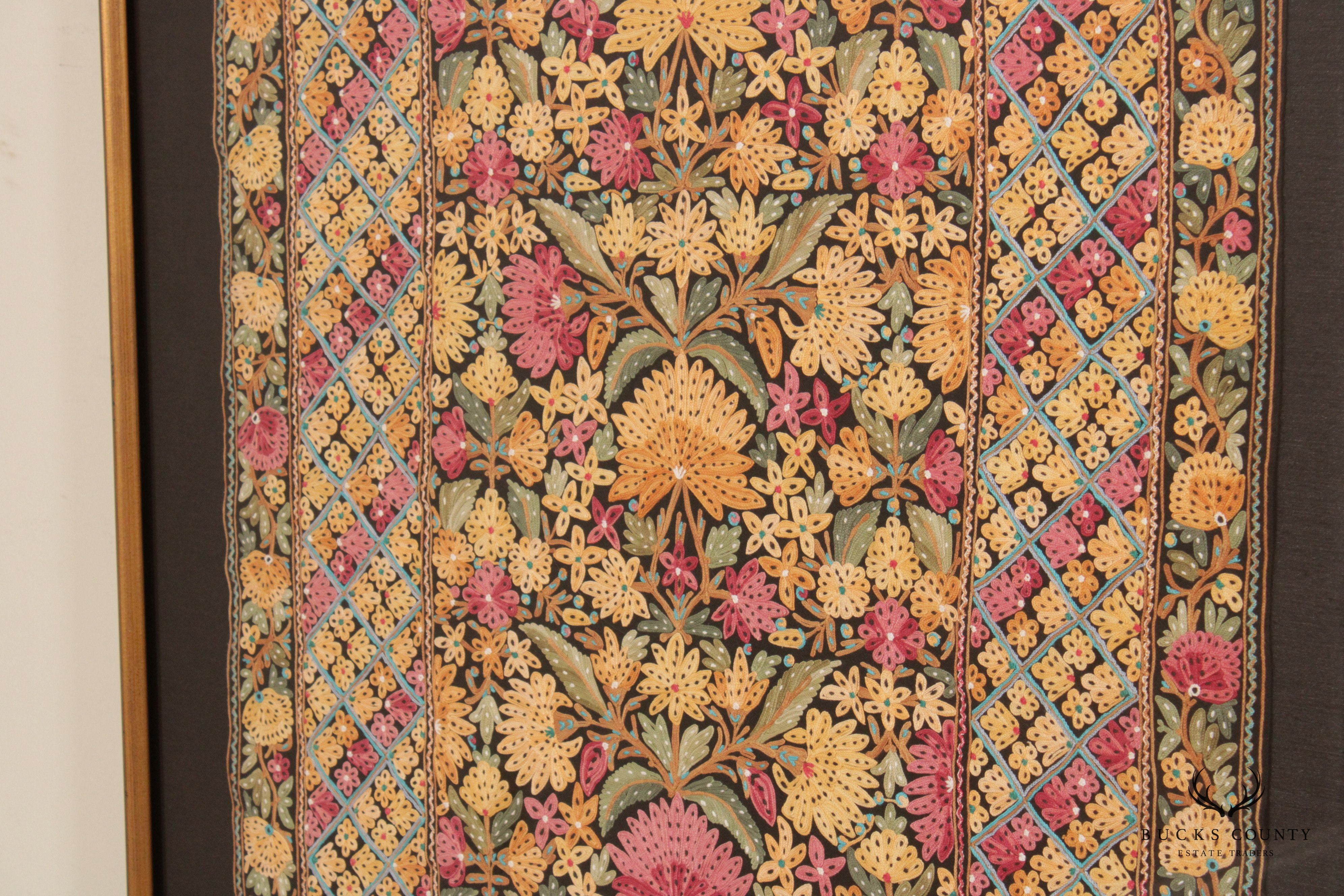 Kashmiri Style Hand Embroidered Crewel Framed Textile