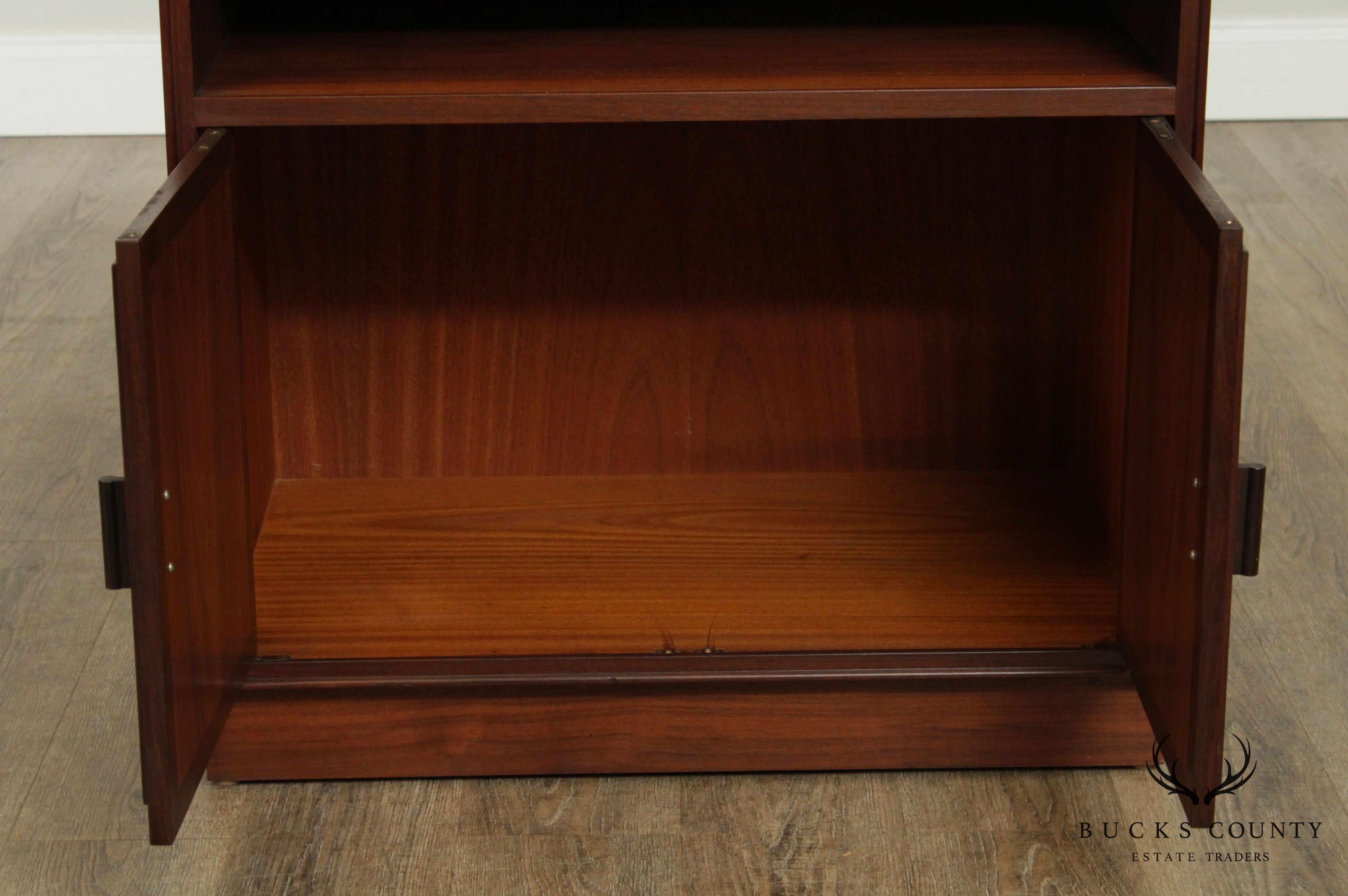 Arne Vodder for Vamo Danish Modern Pair Teak, Cane Door Nightstands