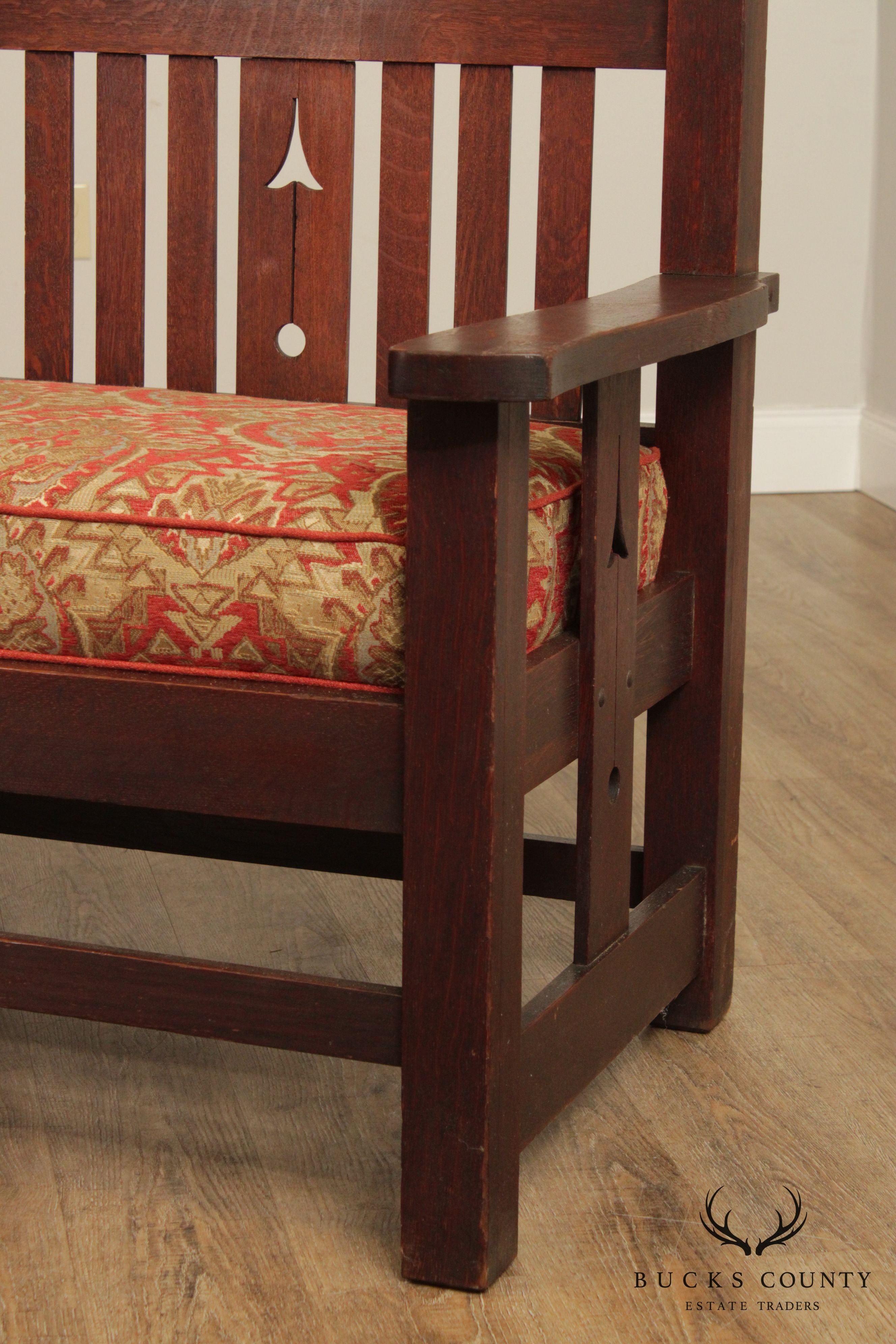 Limbert Rare Antique Oak Arts & Crafts Period Drop Arm Settle