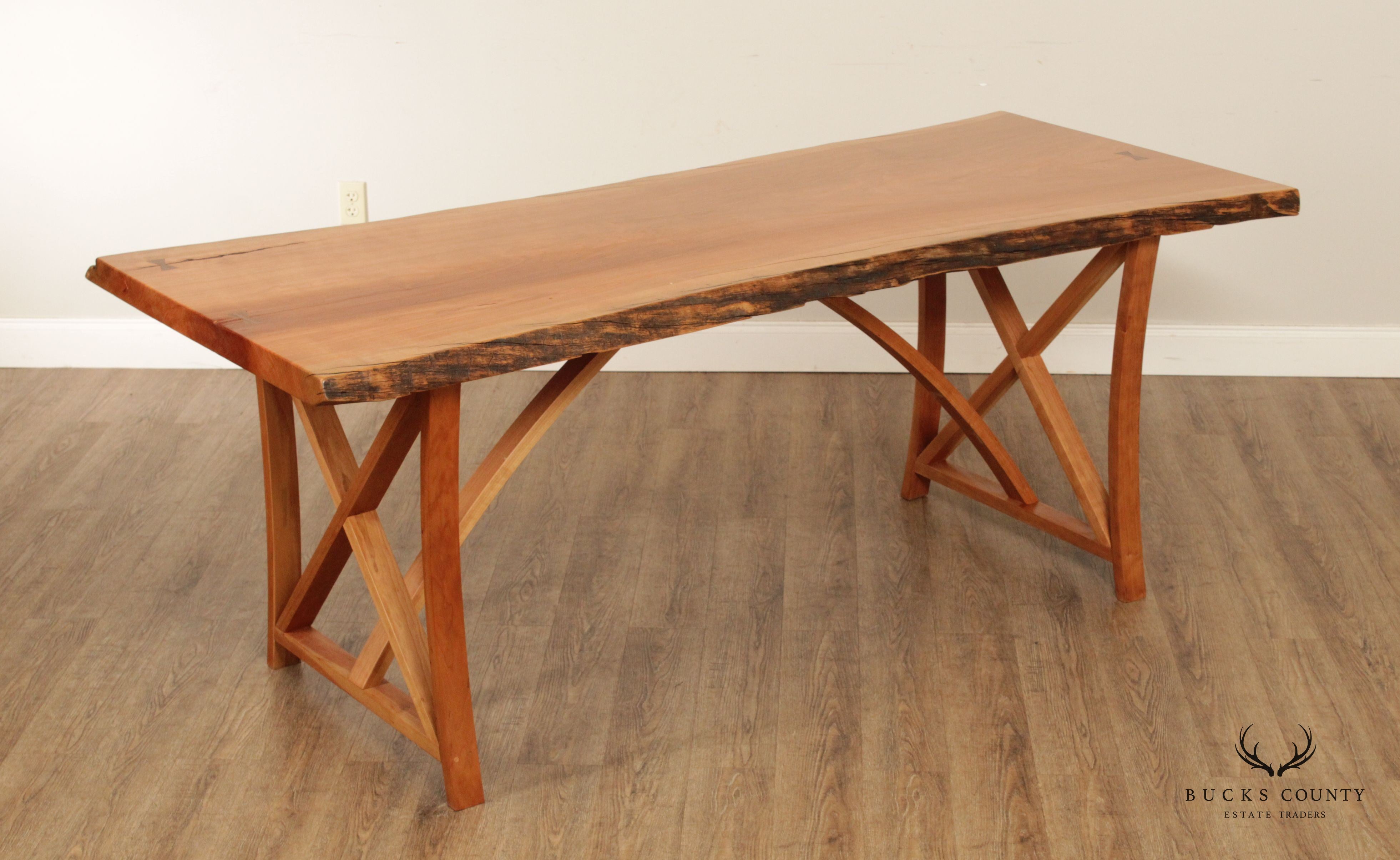 Hand Crafted Live Edge Cherry Farmhouse Dining Table with Benches