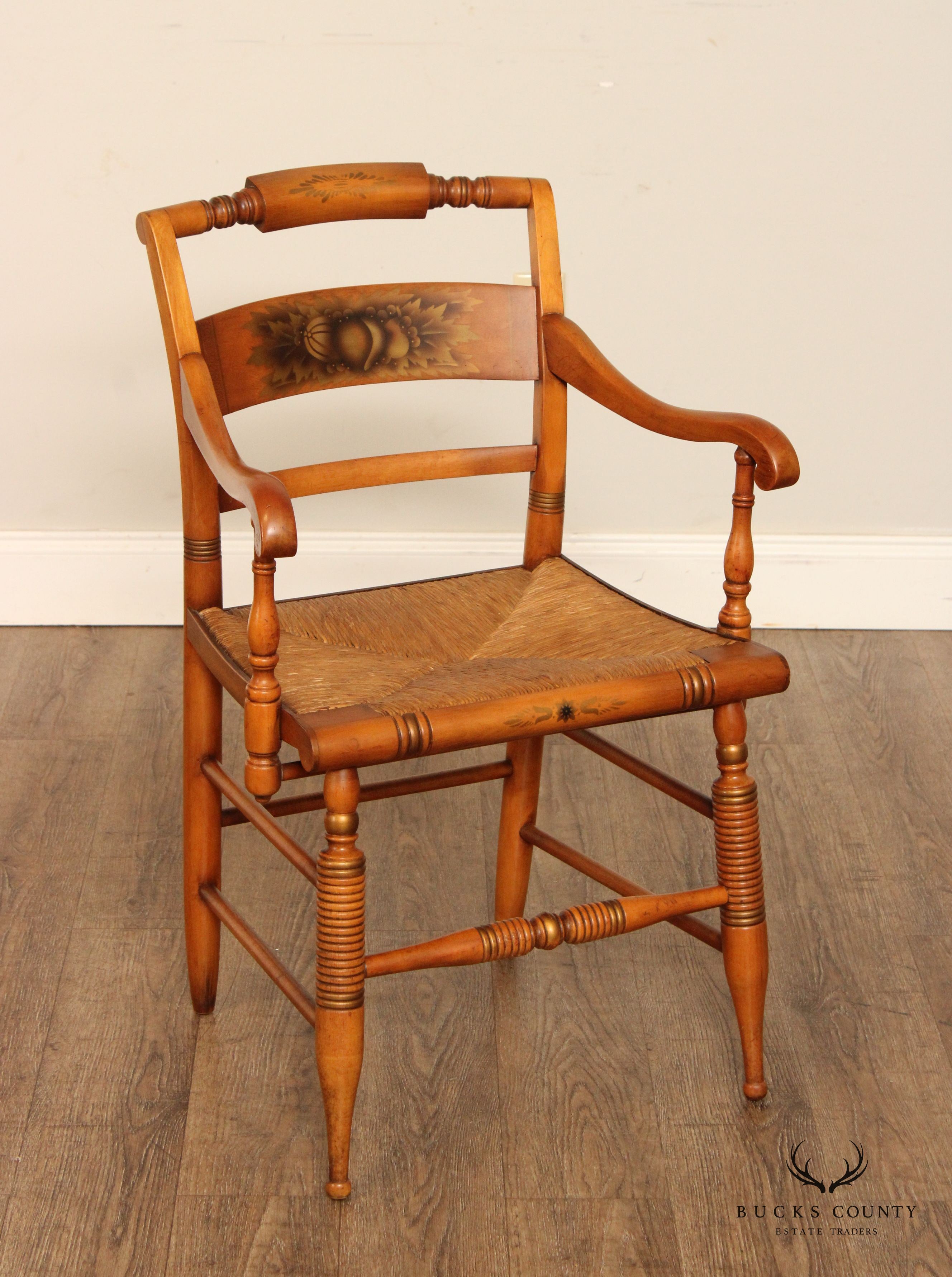 Hitchcock Vintage Set Eight Harvest Stencil Decorated Maple Dining Chairs