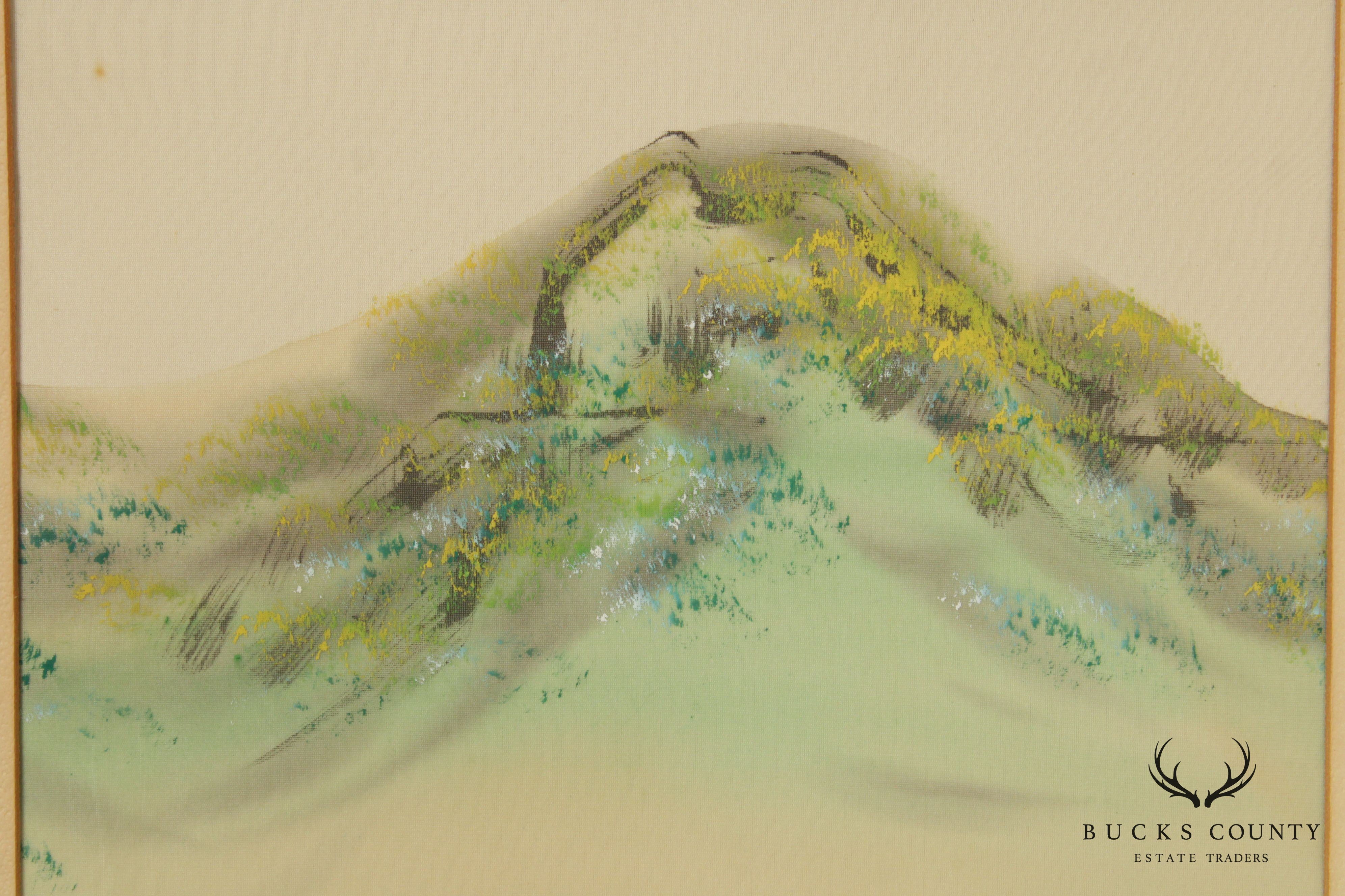Vintage Chinese Mountain Landscape Watercolor Silk Painting