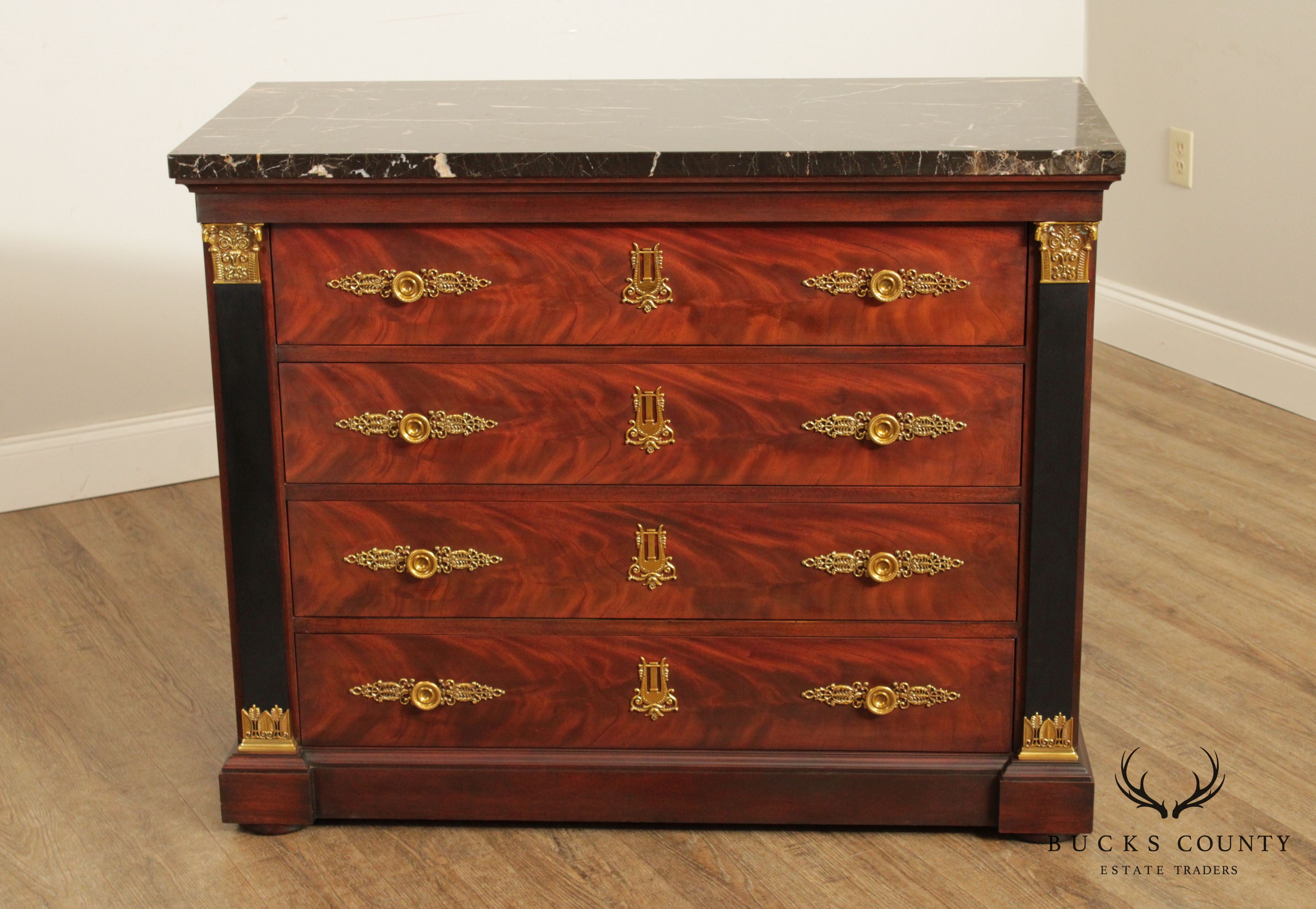Henkel Harris Empire Style Mahogany Marble Top Chest of Drawers