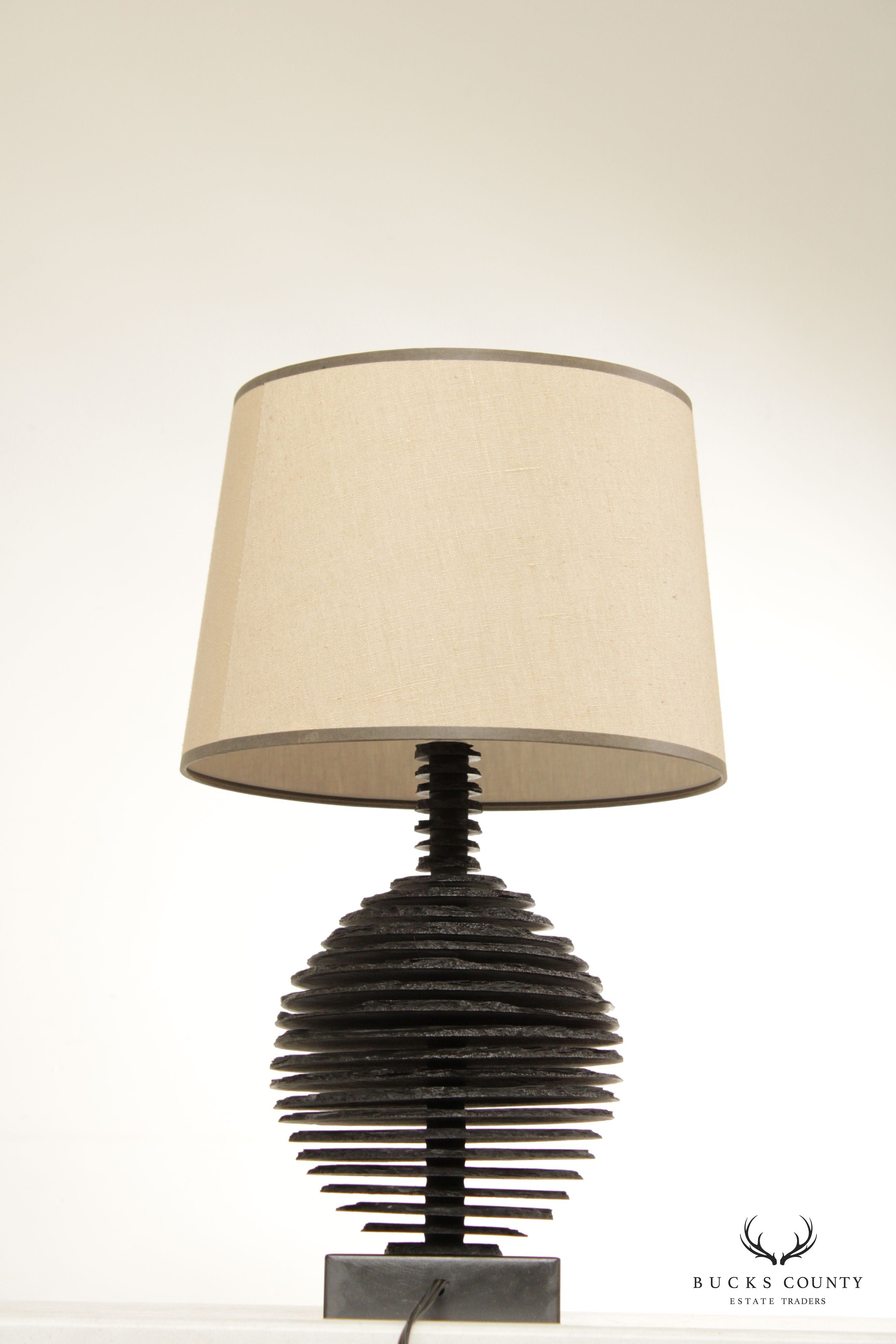 Jeffrey Greene Studio Design Contemporary Style Black Slate Table Lamp with Shade