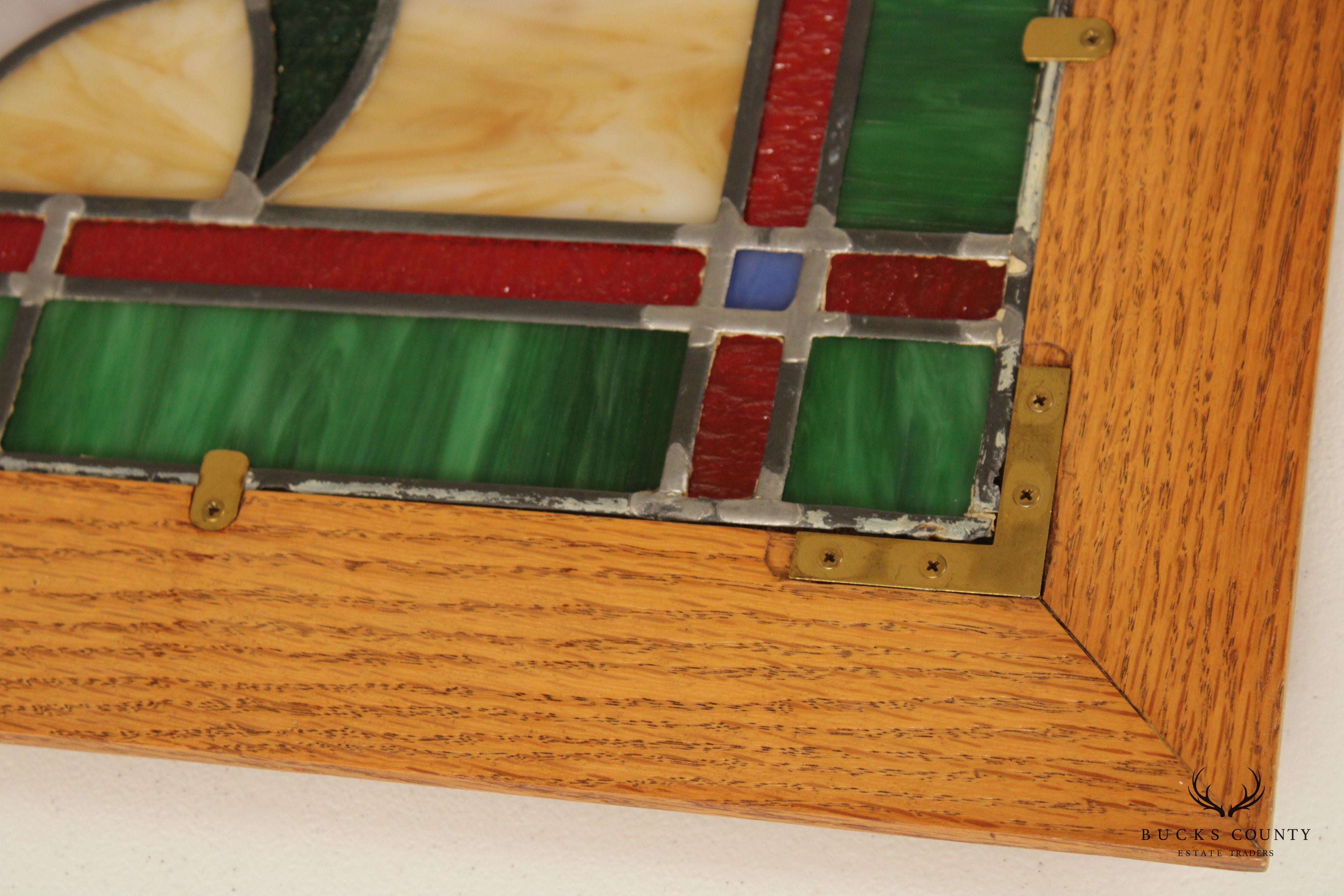Vintage Stained Glass Transom Window or Hanging Decor