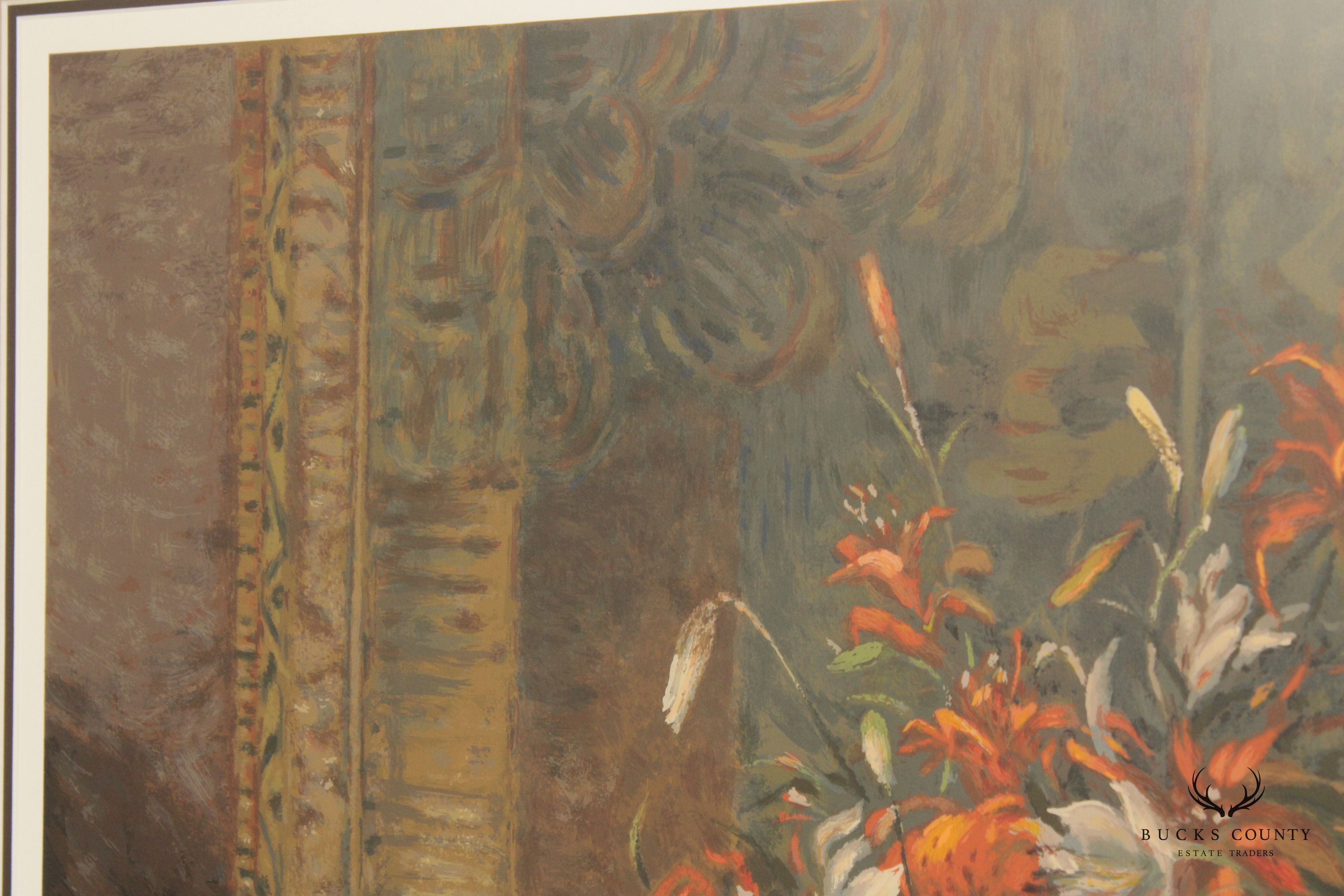 Henri Plisson 'Fluer Tigre' Still Life Serigraph, Custom Framed