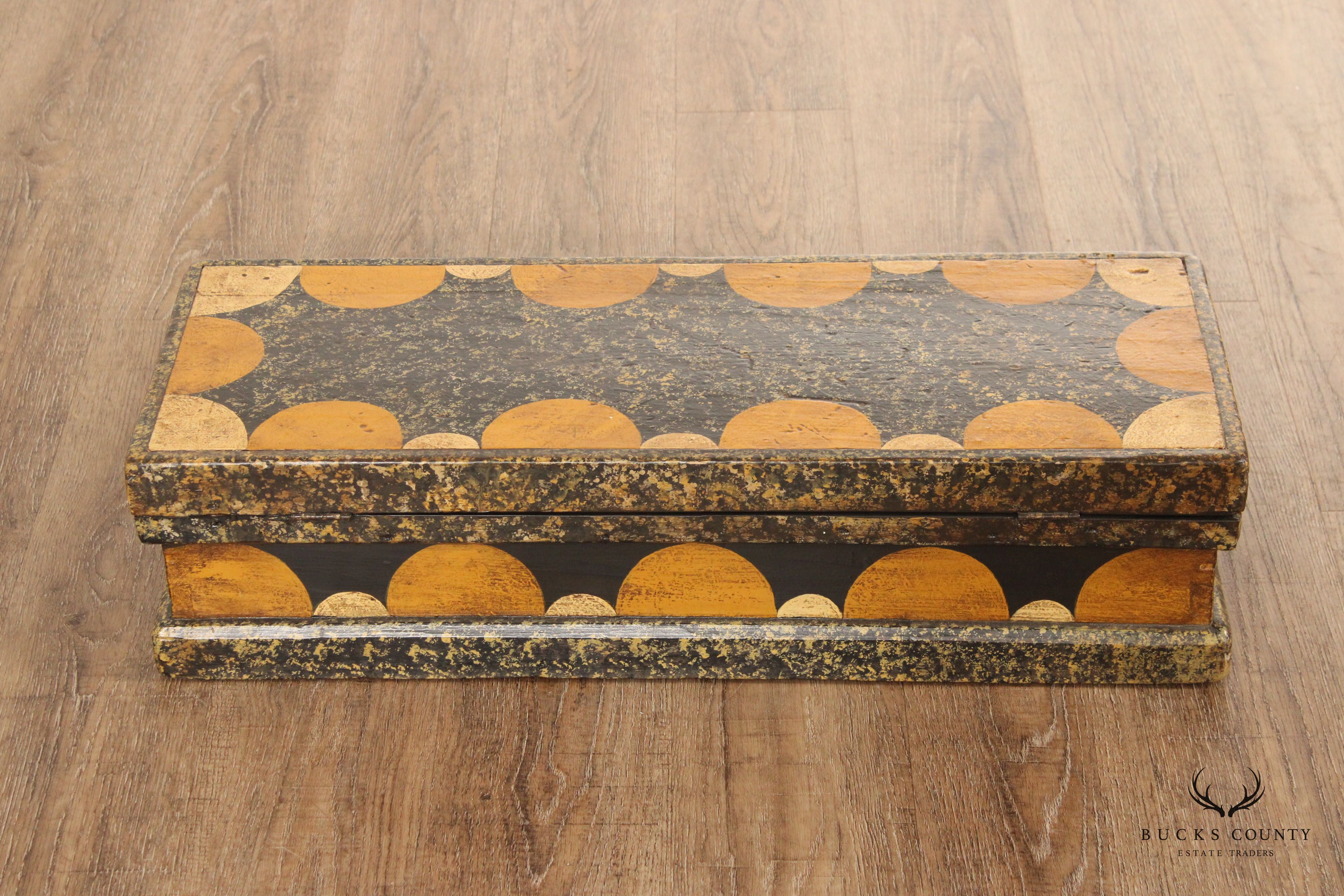 Antique Paint Decorated Wooden Storage Box