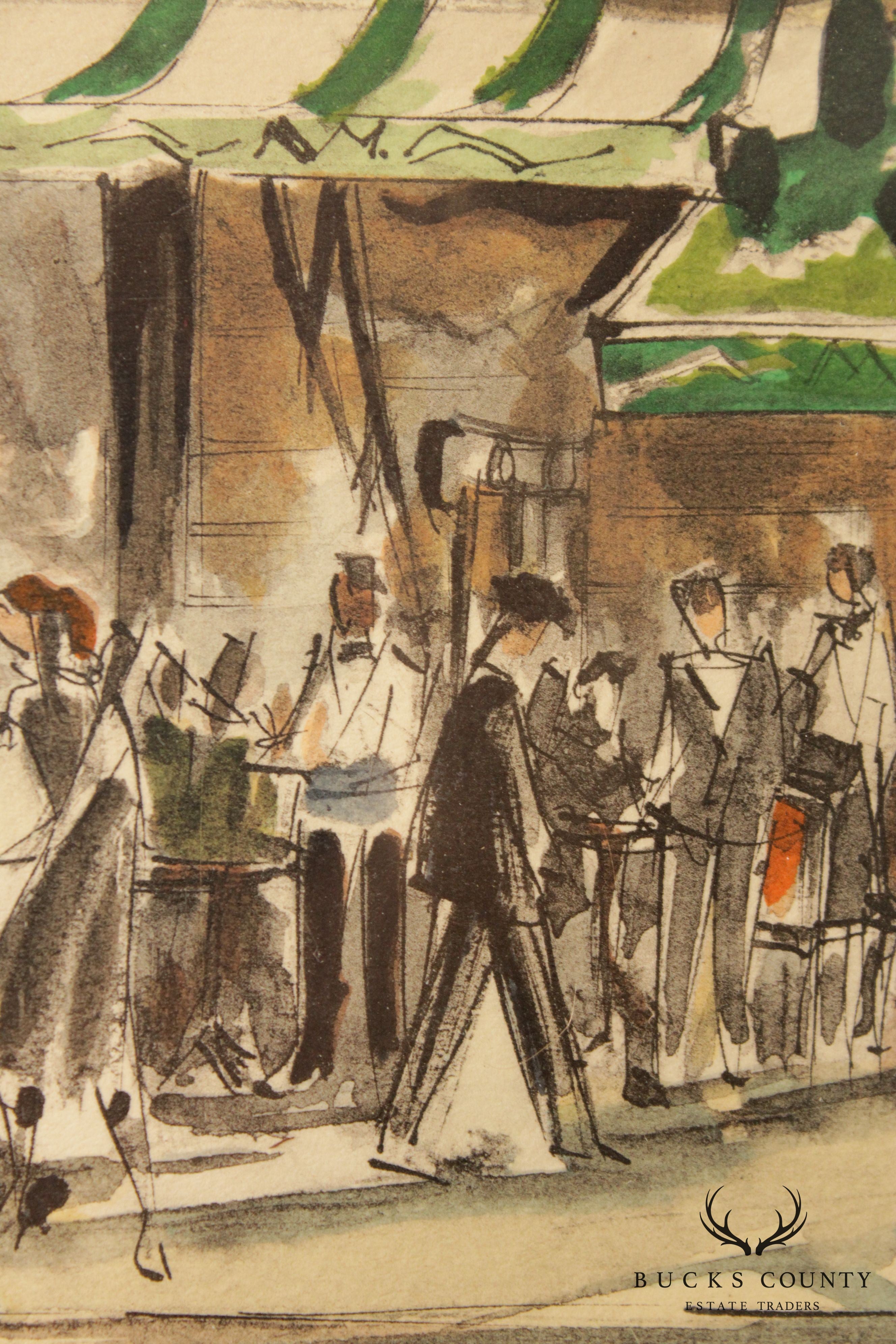 Franz Herbelot Parisian Cafe Street Scene Lithograph