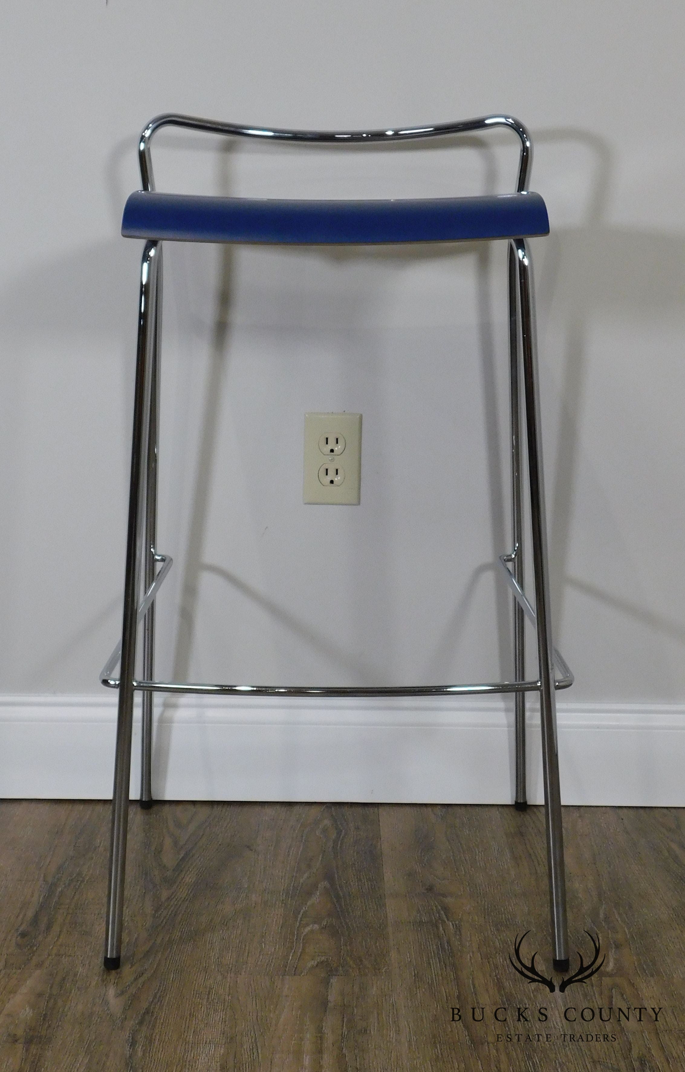 Antti Kotilainen Chrome Frame Blue Seat Piiroinen Bar Stool