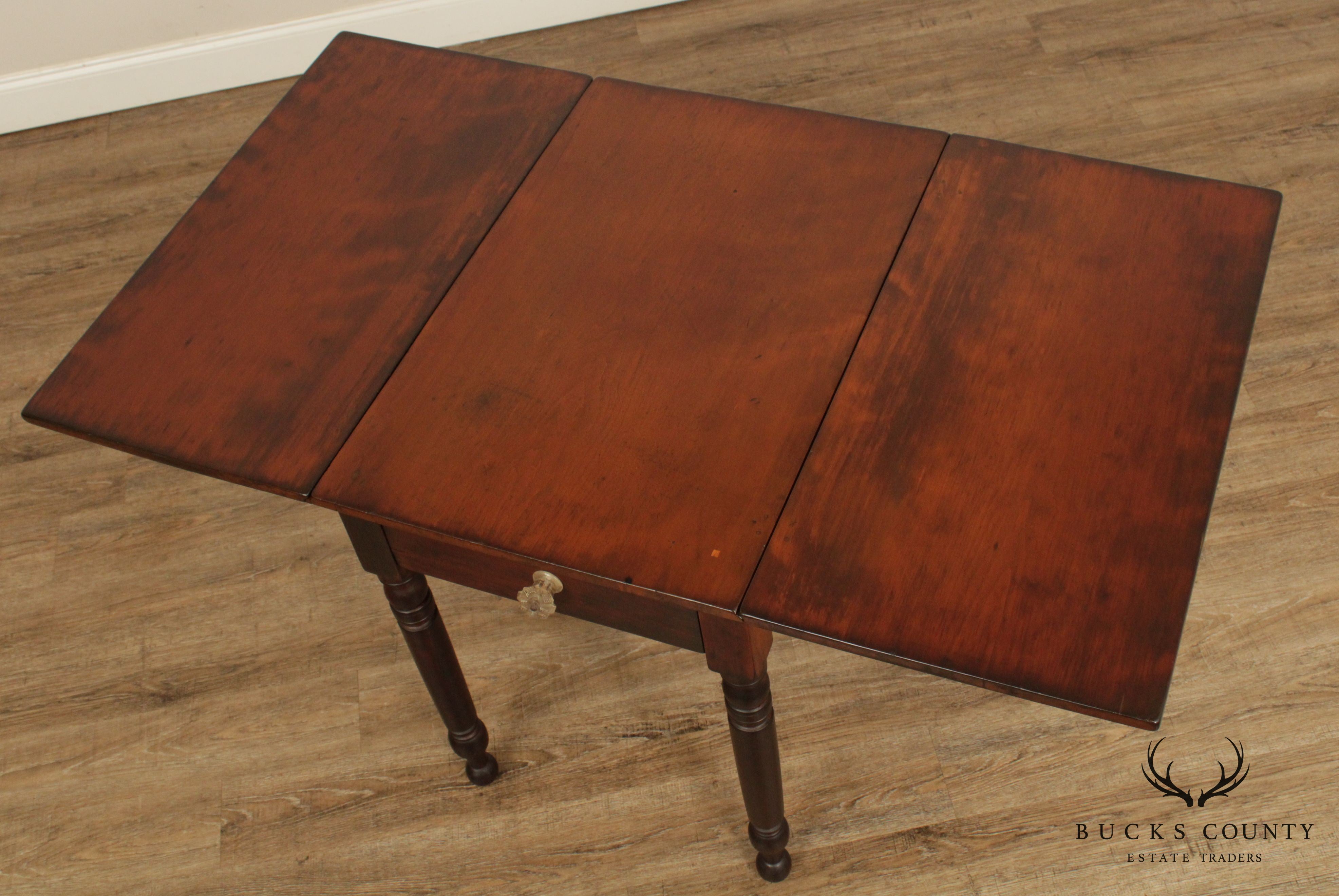 Antique Country Sheraton Cherry One Drawer, Drop Leaf Table
