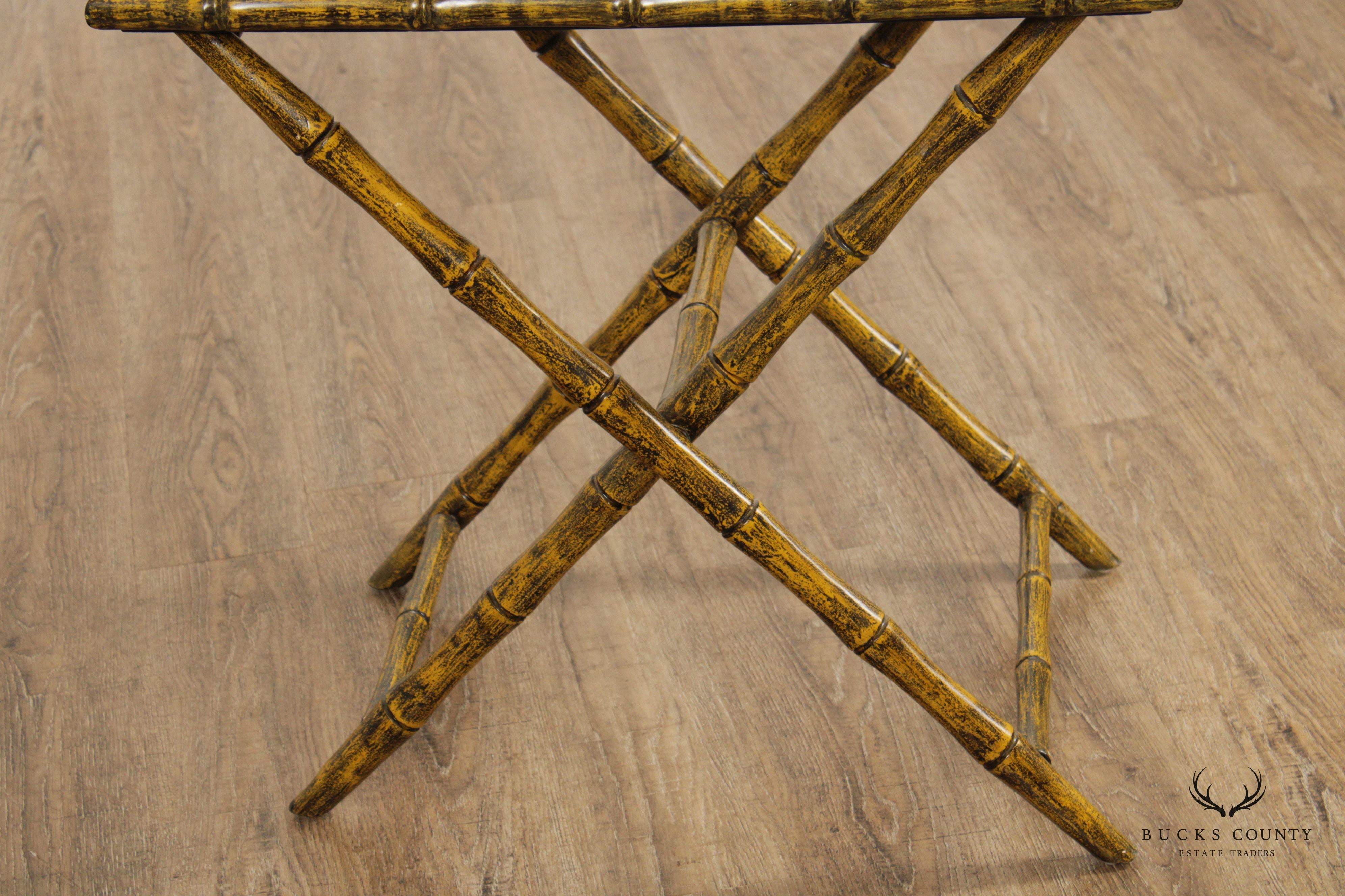 Chinoiserie Style Faux Bamboo Folding Tray Table