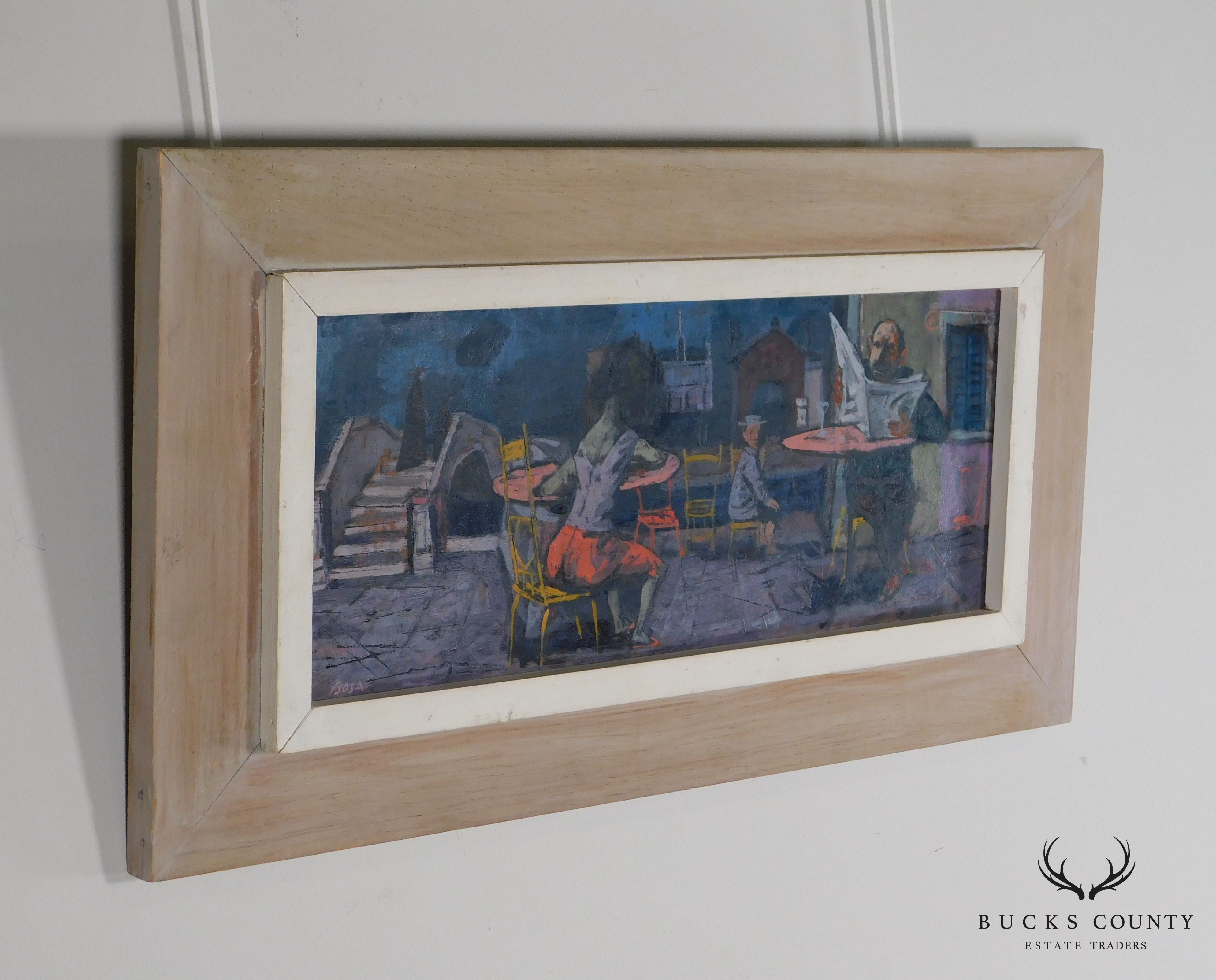 Louis Bosa (1905-1981) Untitled Signed Oil Painting Cafe Scene