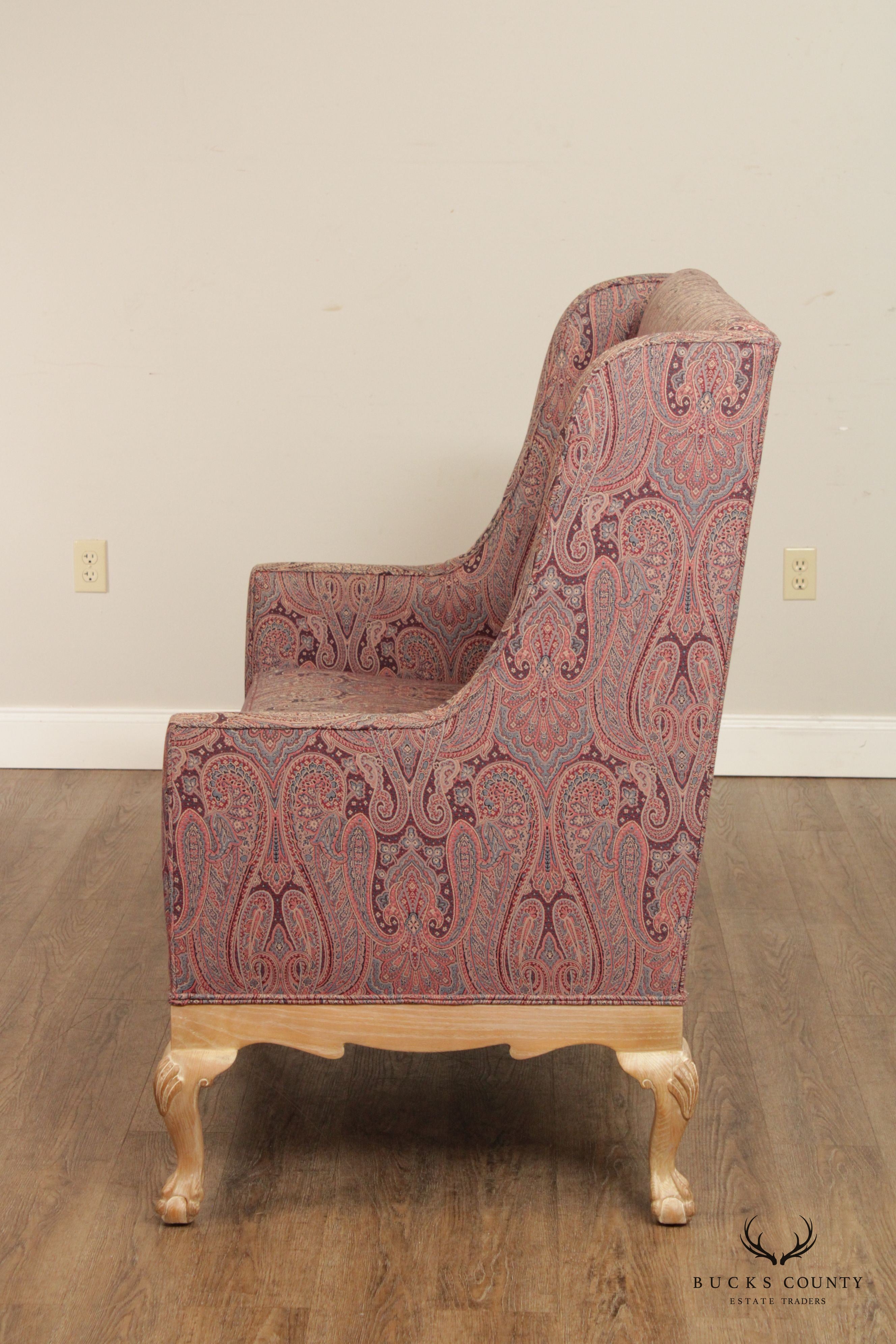 Chippendale Style Pair Custom Upholstered High-Back Settees