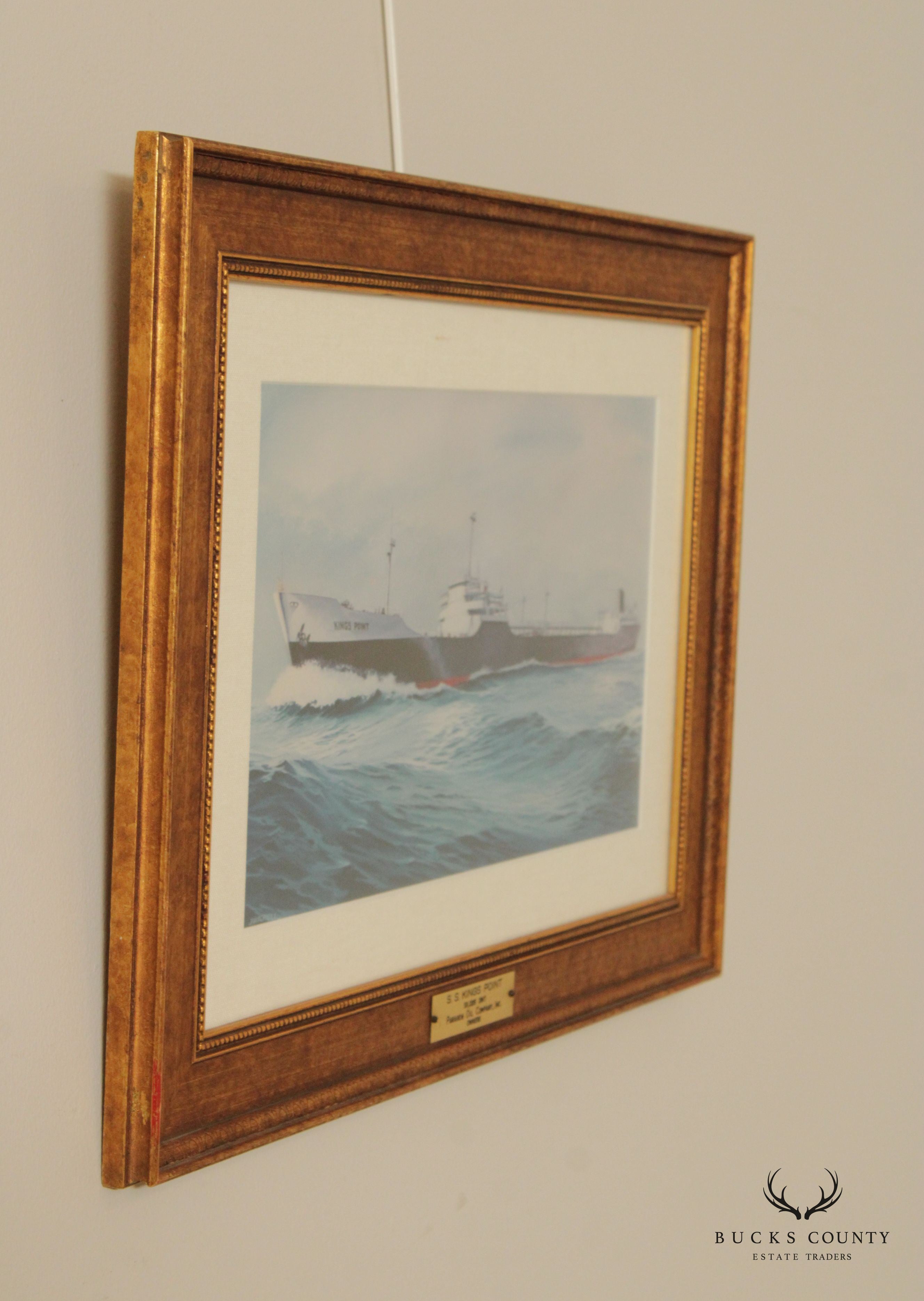 Vintage 20th C. S.S. Kings Port Maritime Watercolor Print, Signed 'Matthews'