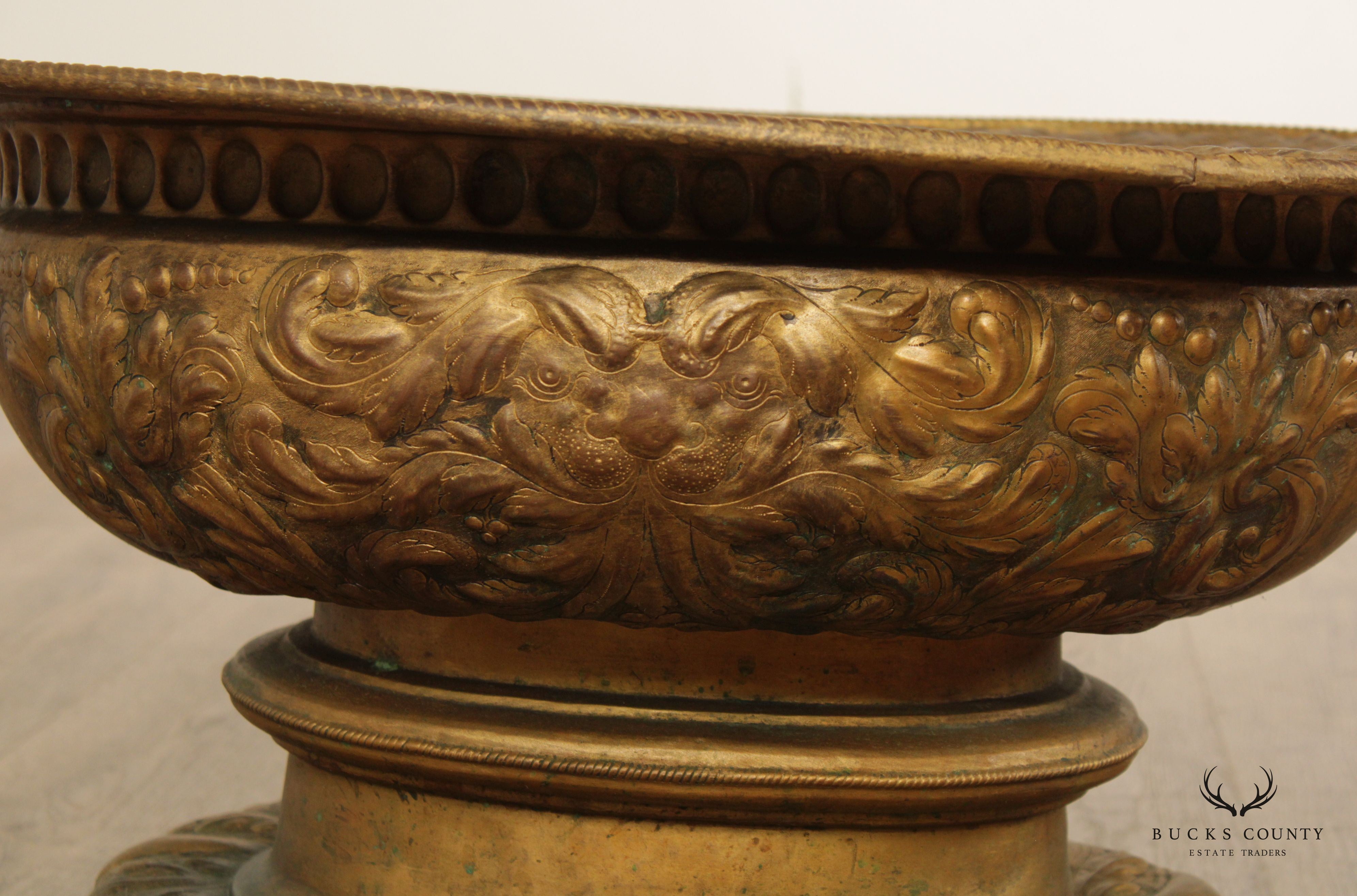 Antique Italian Repoussé Brass Cache Pot
